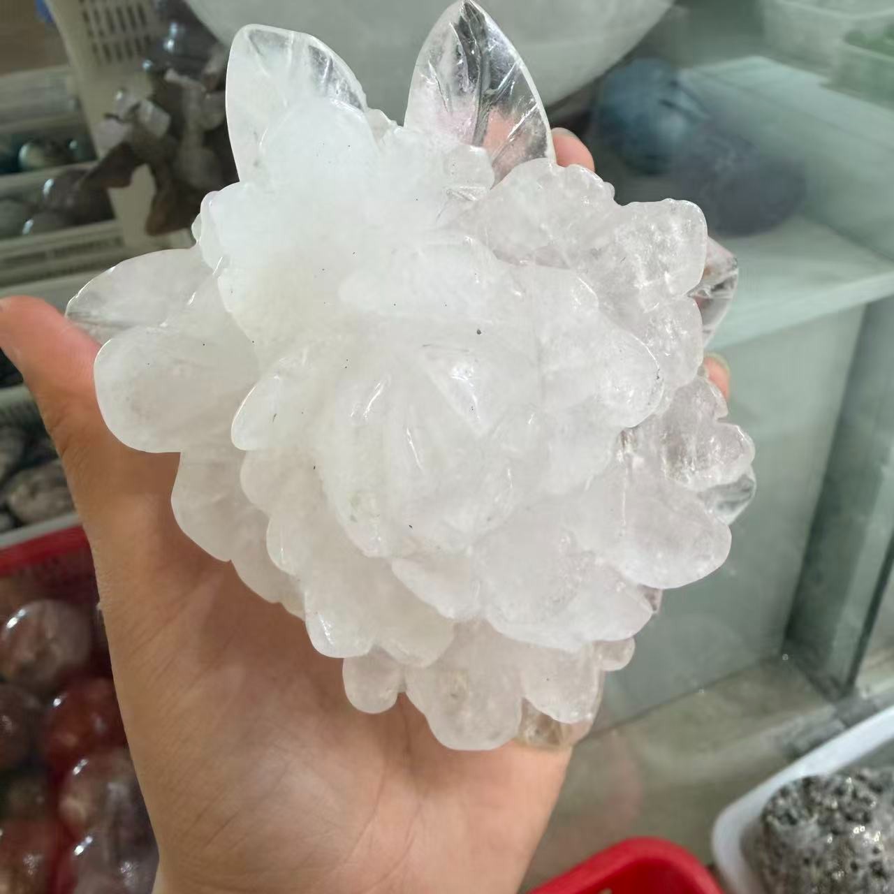 1pc Natural White Quartz Carved Crystal Flower Skull Reiki Healing Decor Gift