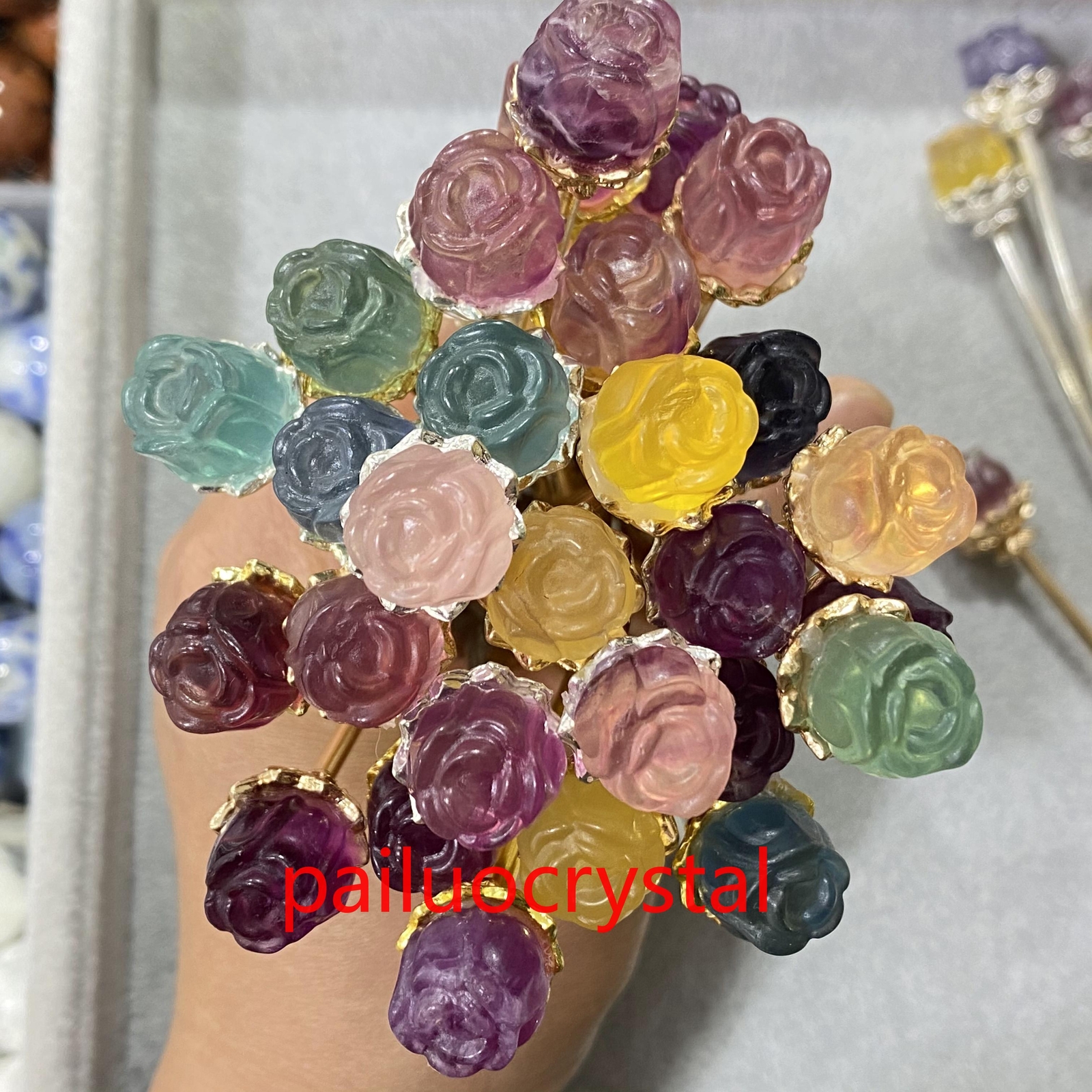 10pc Natural Fluorite Rose Hairpin Quartz Crystal Skull Reiki Healing Gem 5.3″