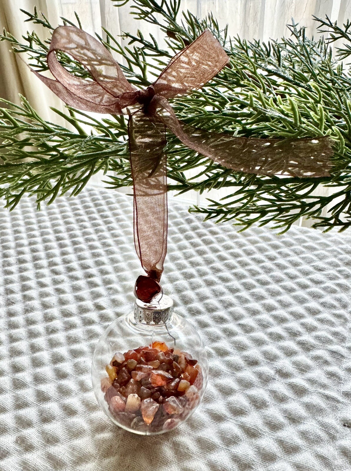 New Christmas Ornament w/ Mini Natural Orange Carnelian Agate Crystals – 1/8 lb