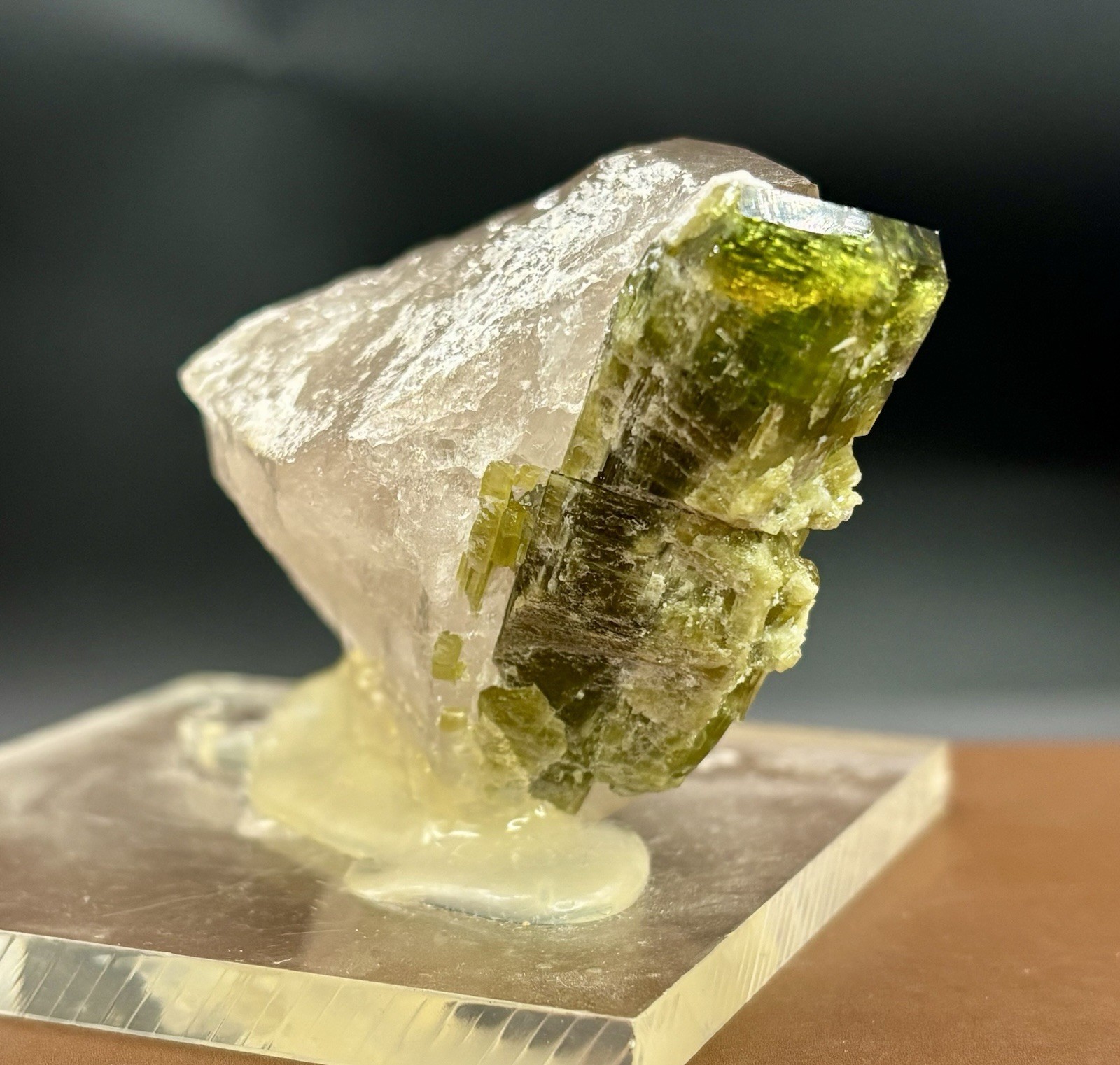 Verdelite Green Tourmaline Crystal Smoky Quartz Mineral Specimen Display Kunar