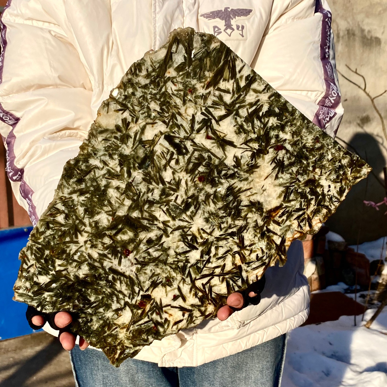 2.2LB Natural Green Lepidolite SlabGreen Mica Symbiotic garnet Crystal SliceSla