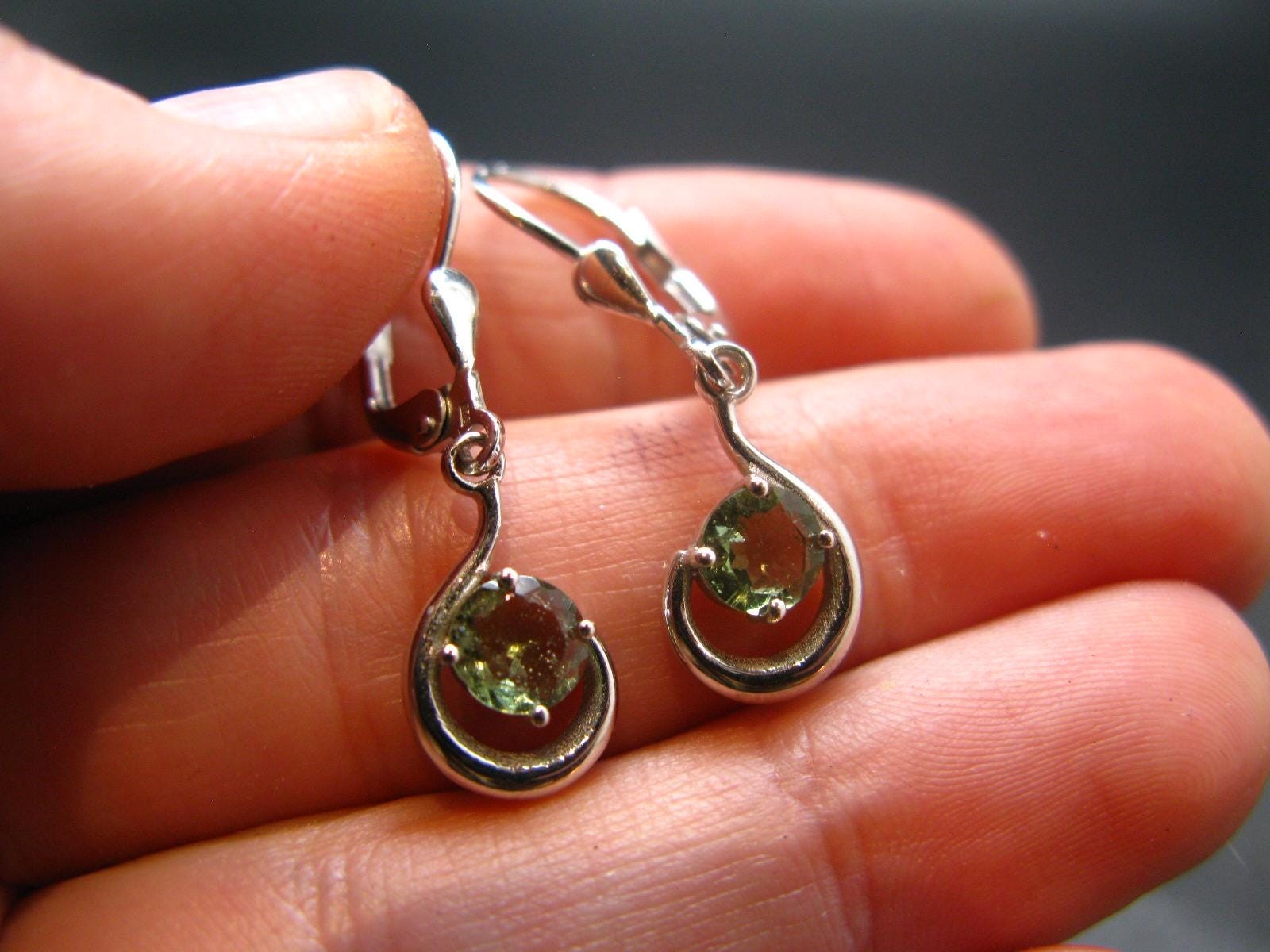 Moldavite Tektite Silver Earrings from Czech Republic – 2.48 Grams