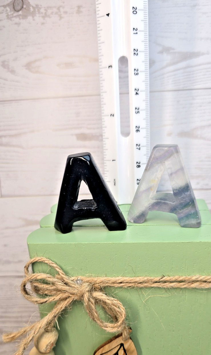 8 Large 1.5″ Carved Gemstone Letters Crystal Initials Sodalite Obsidian