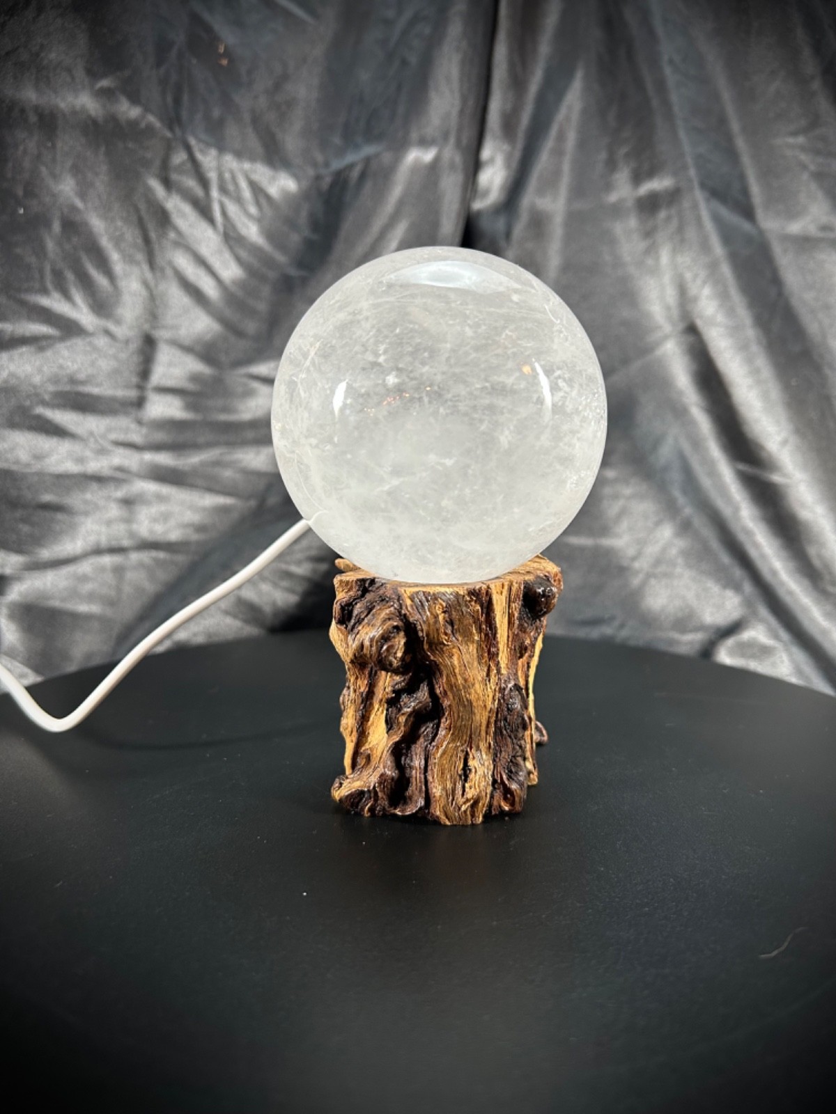 3.1″ Clear Quartz Sphere With Both Lighted Wood And Clear Acrylic Stands 1lb 8oz