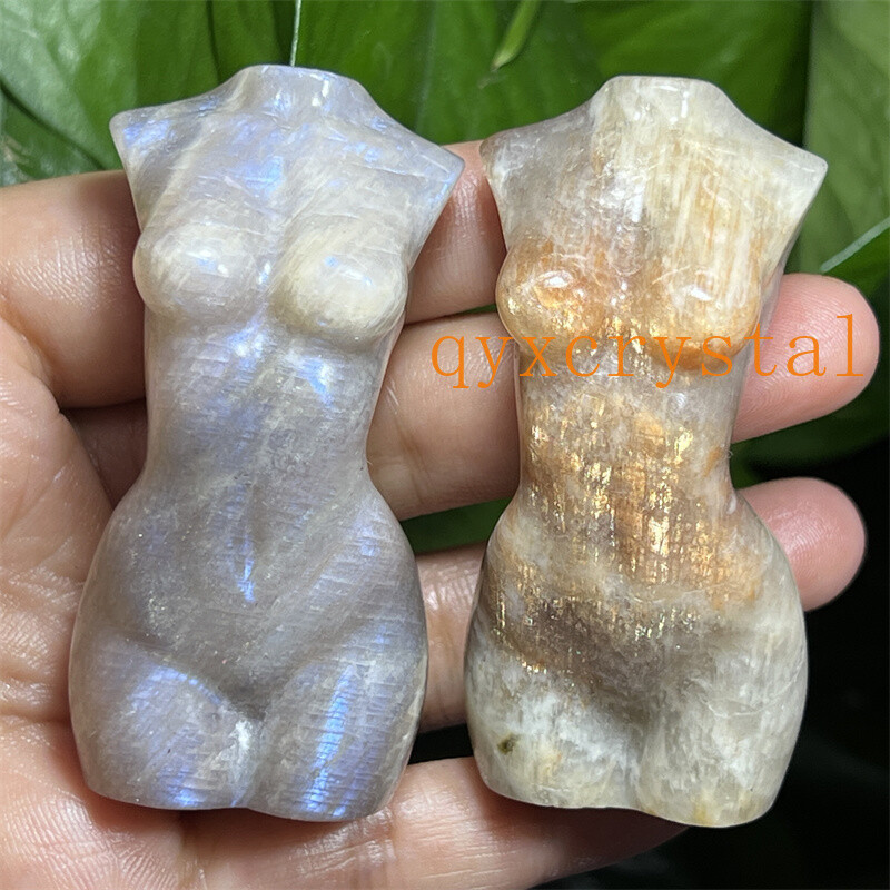 A++ Natural moonstone Carved Women Naked skull Quartz Crystal Figurines 2.4″ 1PC