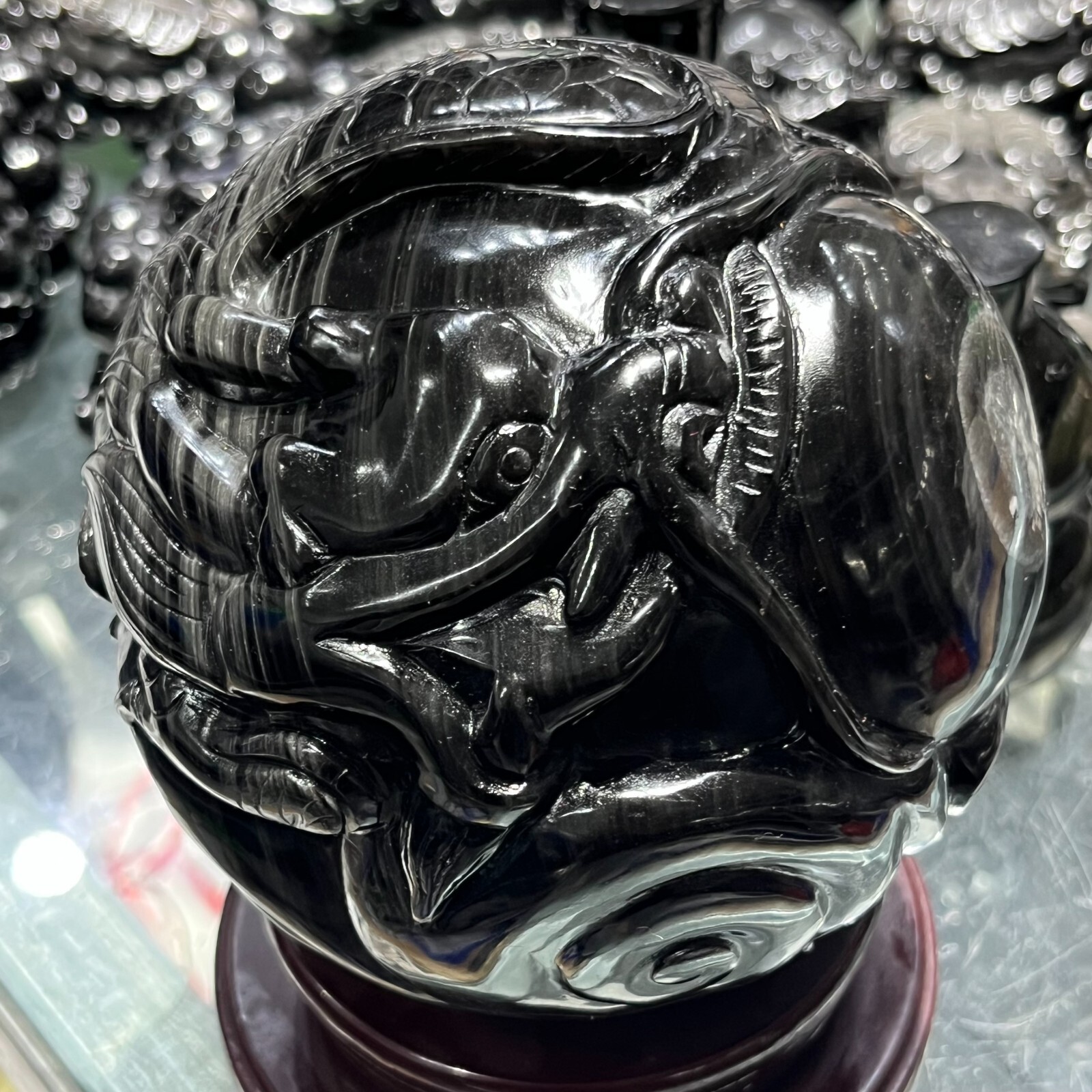 2220g Natural Silver Obsidian Crystal Sphere Healing(Dragon and Phoenix Pattern)