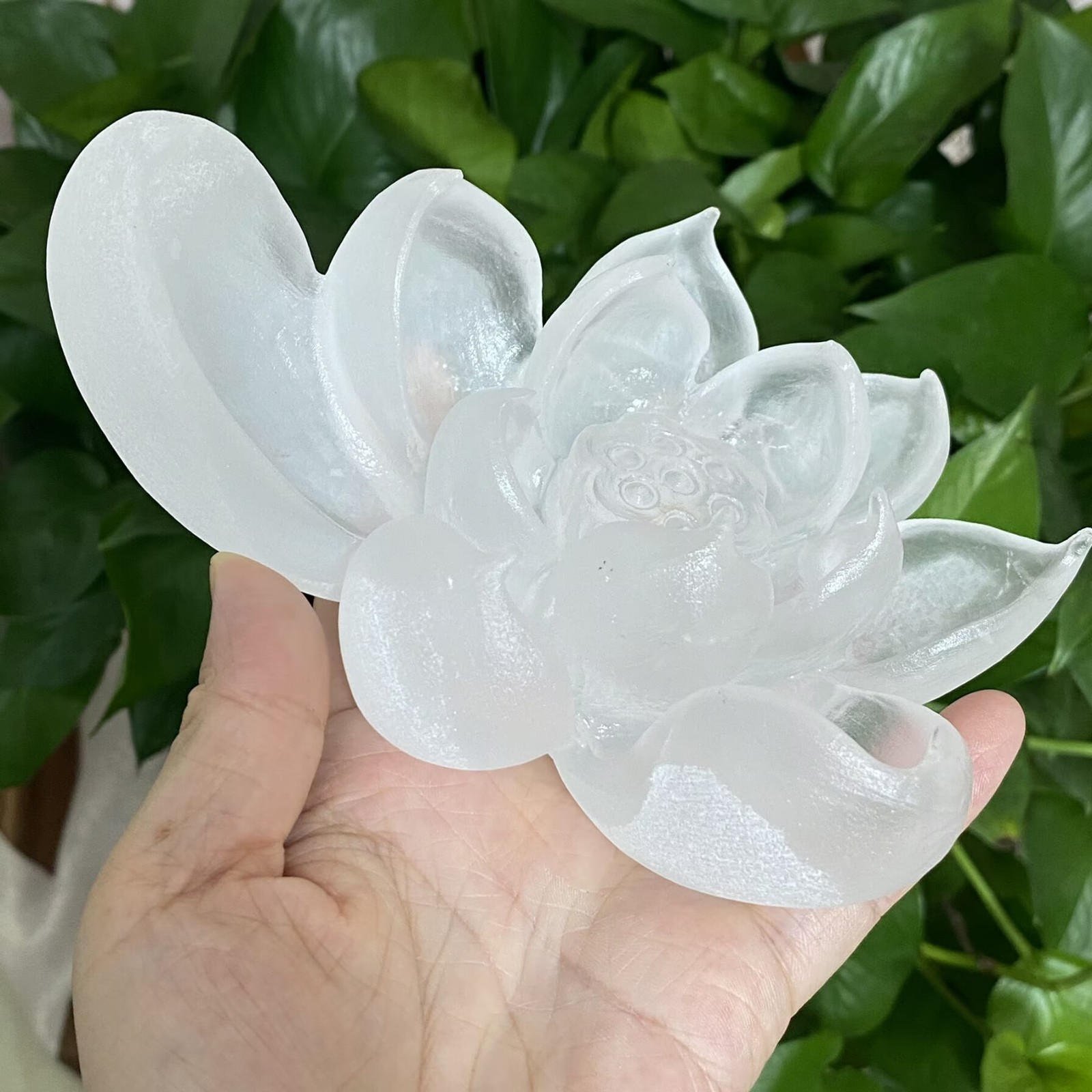 605g Natural clear quartz lotus crystal hand carved mineral specimen gift