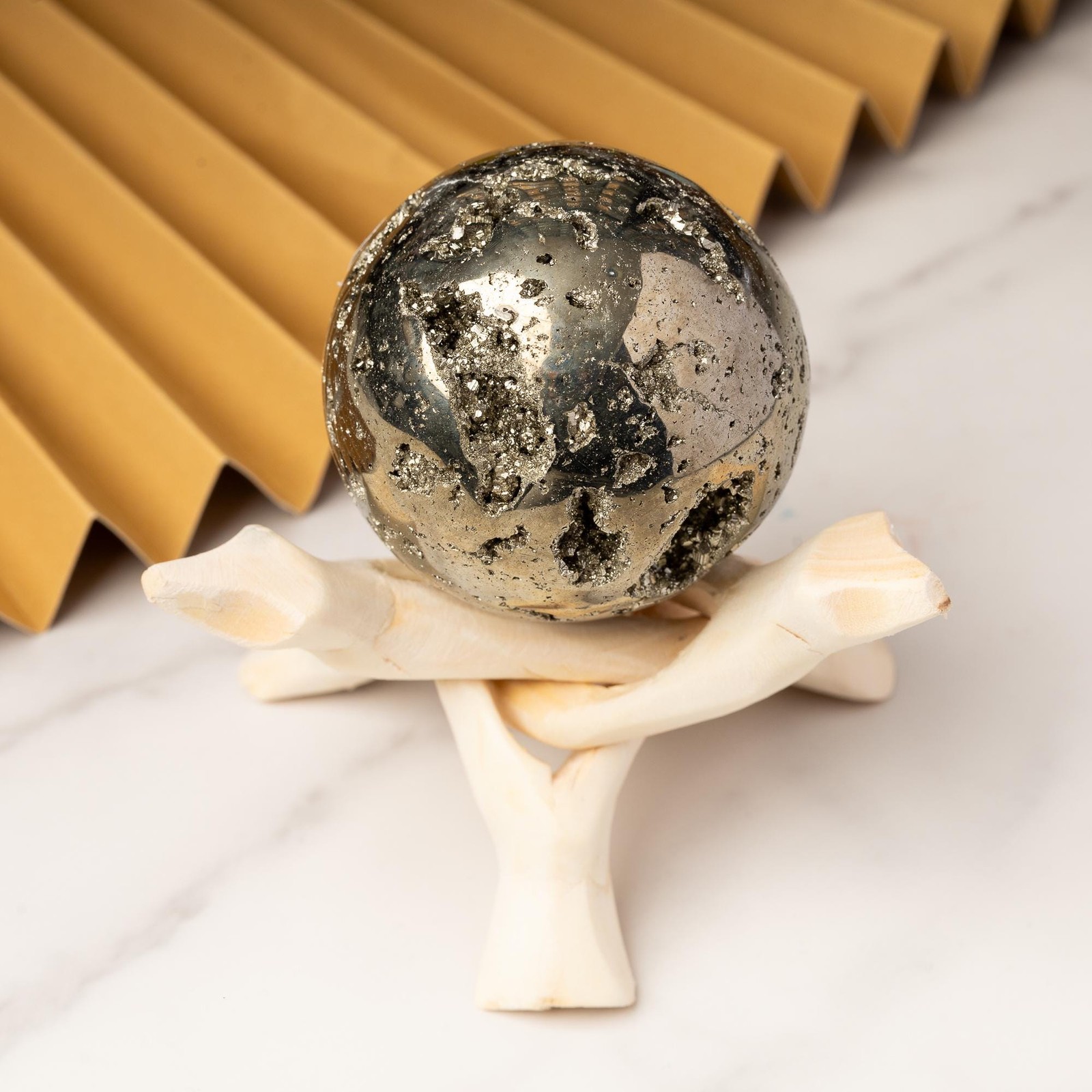 Pyrite Sphere with Stand Polished Golden Crystal Ball Natural Mineral Gift Decor