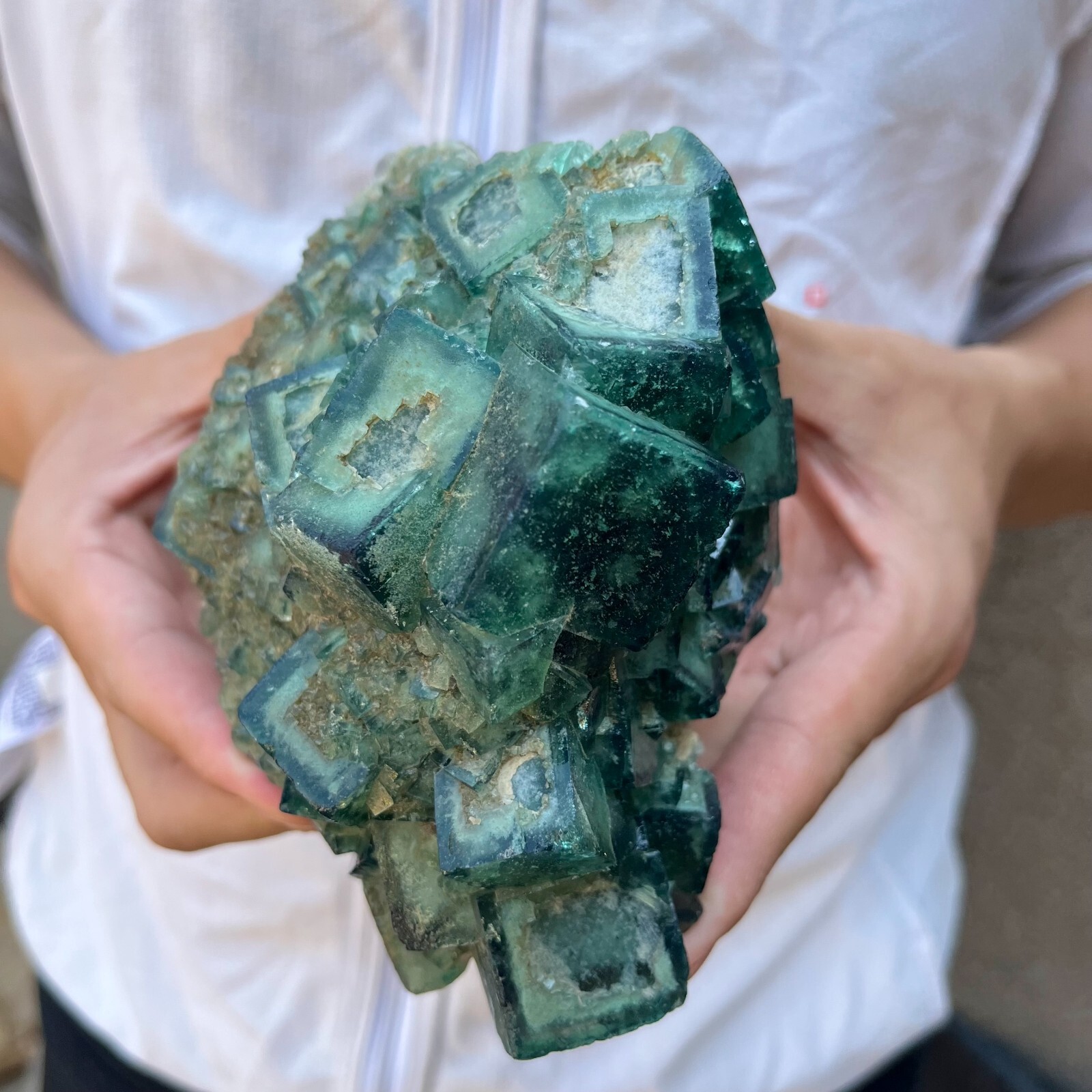 3.2lb NATURAL Green Cube FLUORITE Quartz Crystal Cluster Mineral Specimen