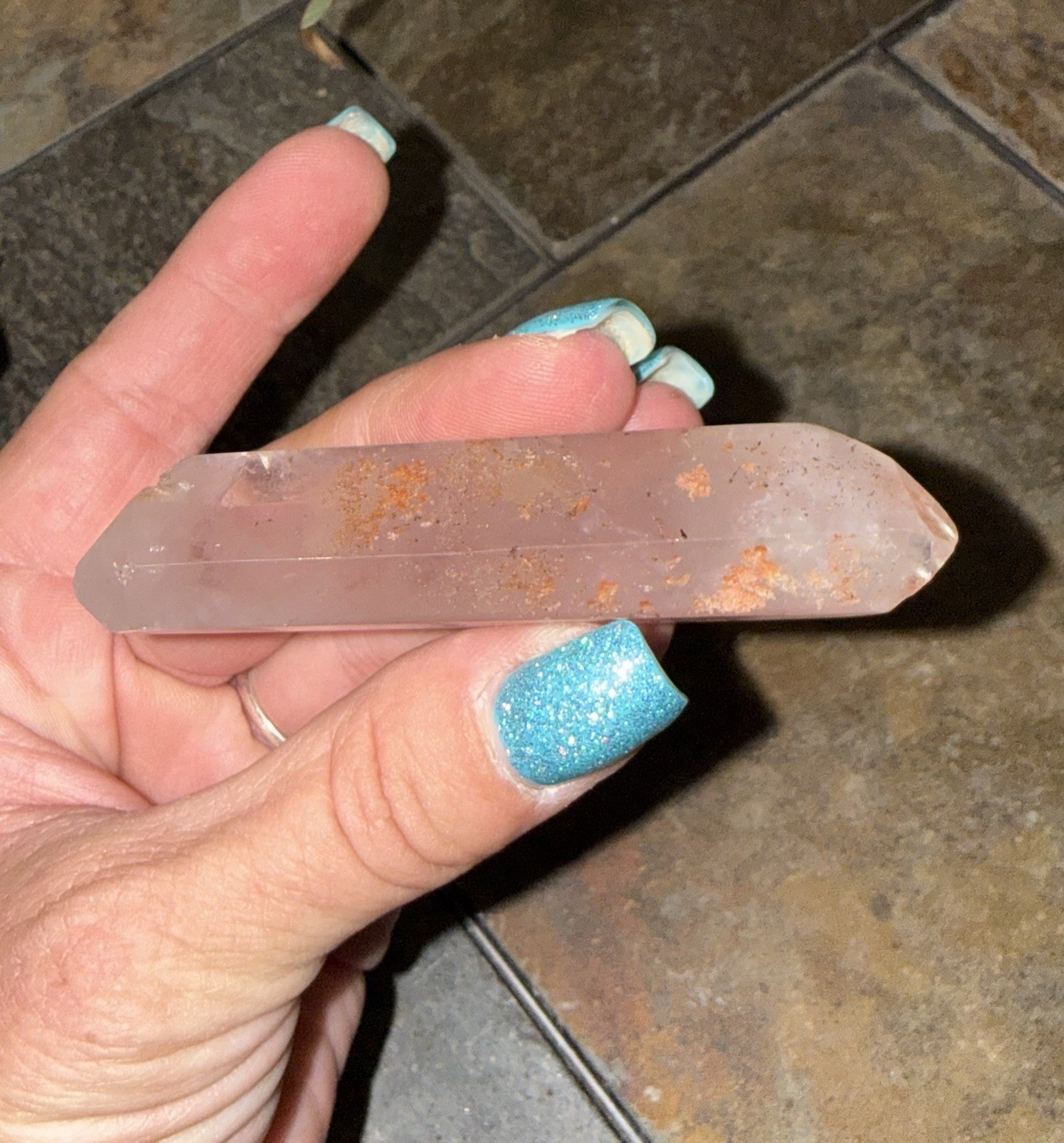 Natural Pink Lemurian Quartz Double-Terminated Crystal Wand