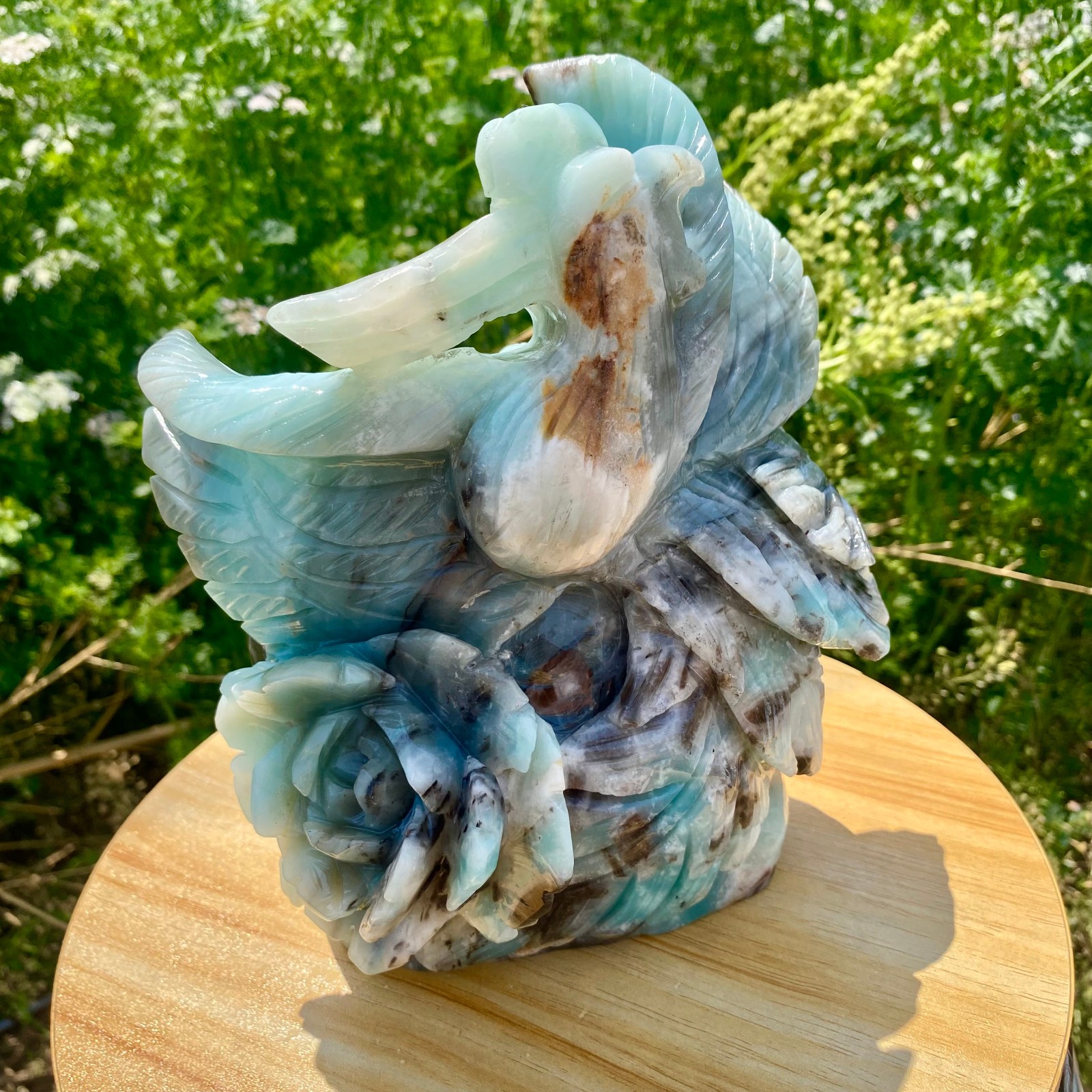 7LB Natural Blue Vein Stone Phoenix Carving, Home Decoration