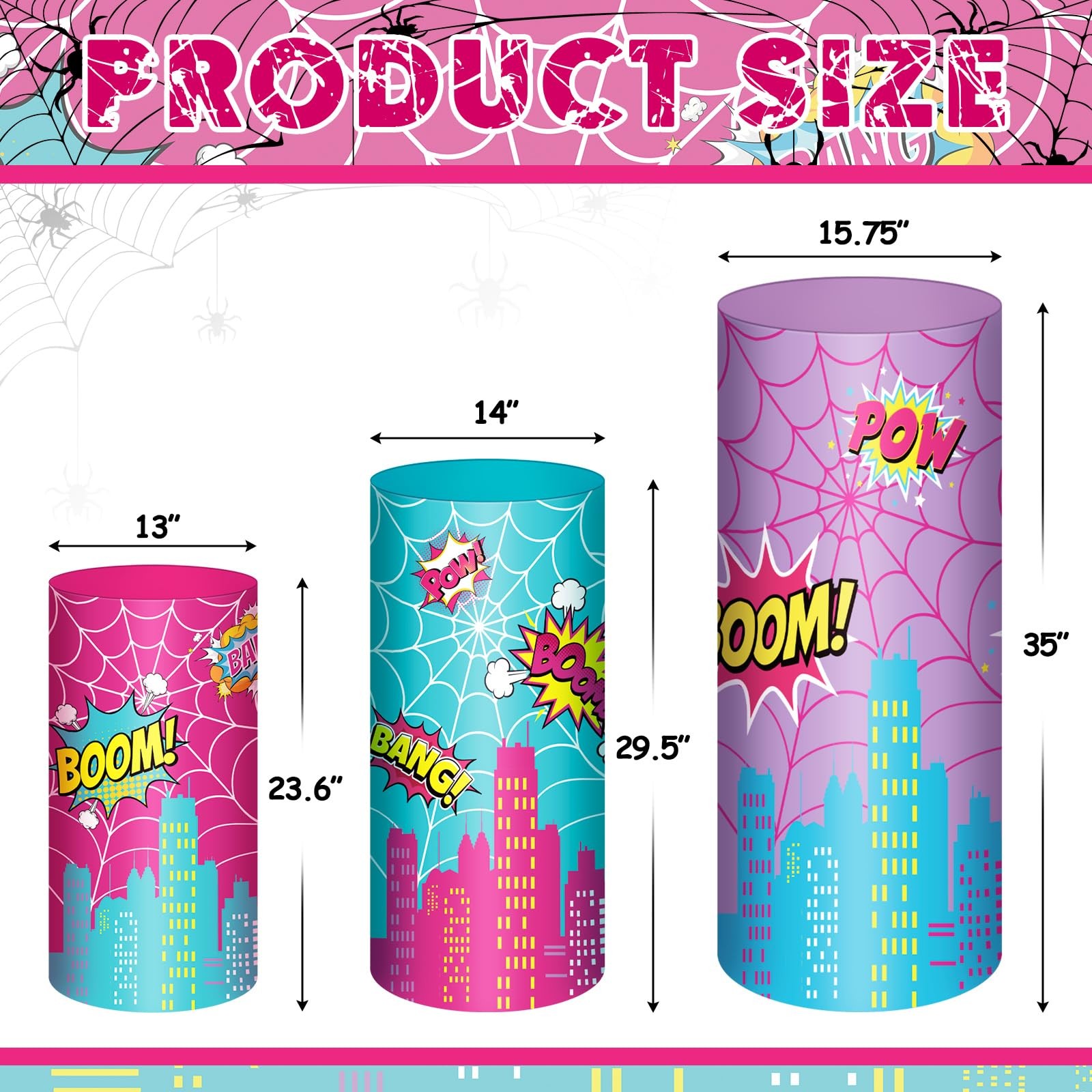 3 Pcs Spider Theme Cylinder Pedestal Stand Covers City Hero Theme Party Suppl…