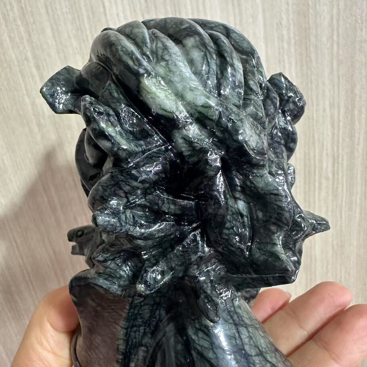 1.98LB natural hsiuyen jade engraving skull crystal healing energy gift