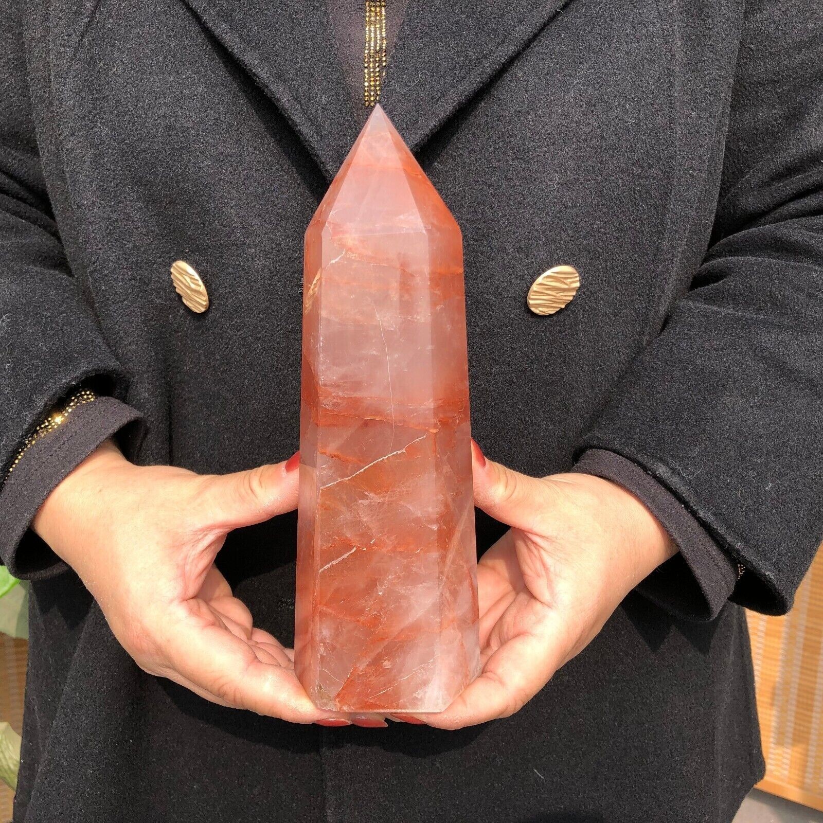 3 LB Natural 8.25″ Red Gum Flower Quartz Obelisk Crystal Wand Point Healing