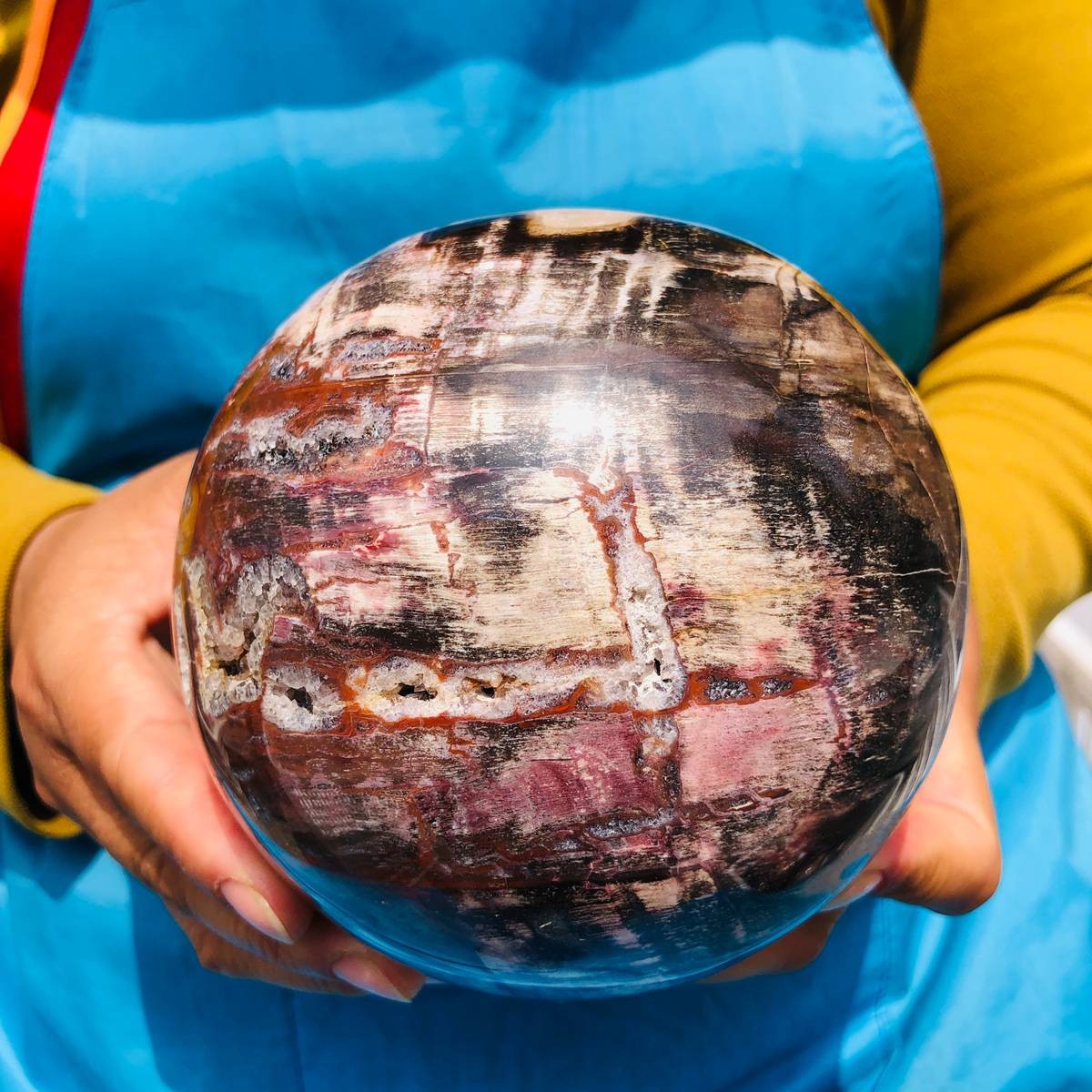 5.06LB Rare Natural Petrified Wood Ball Crystal Quartz Mineral Healing 4705