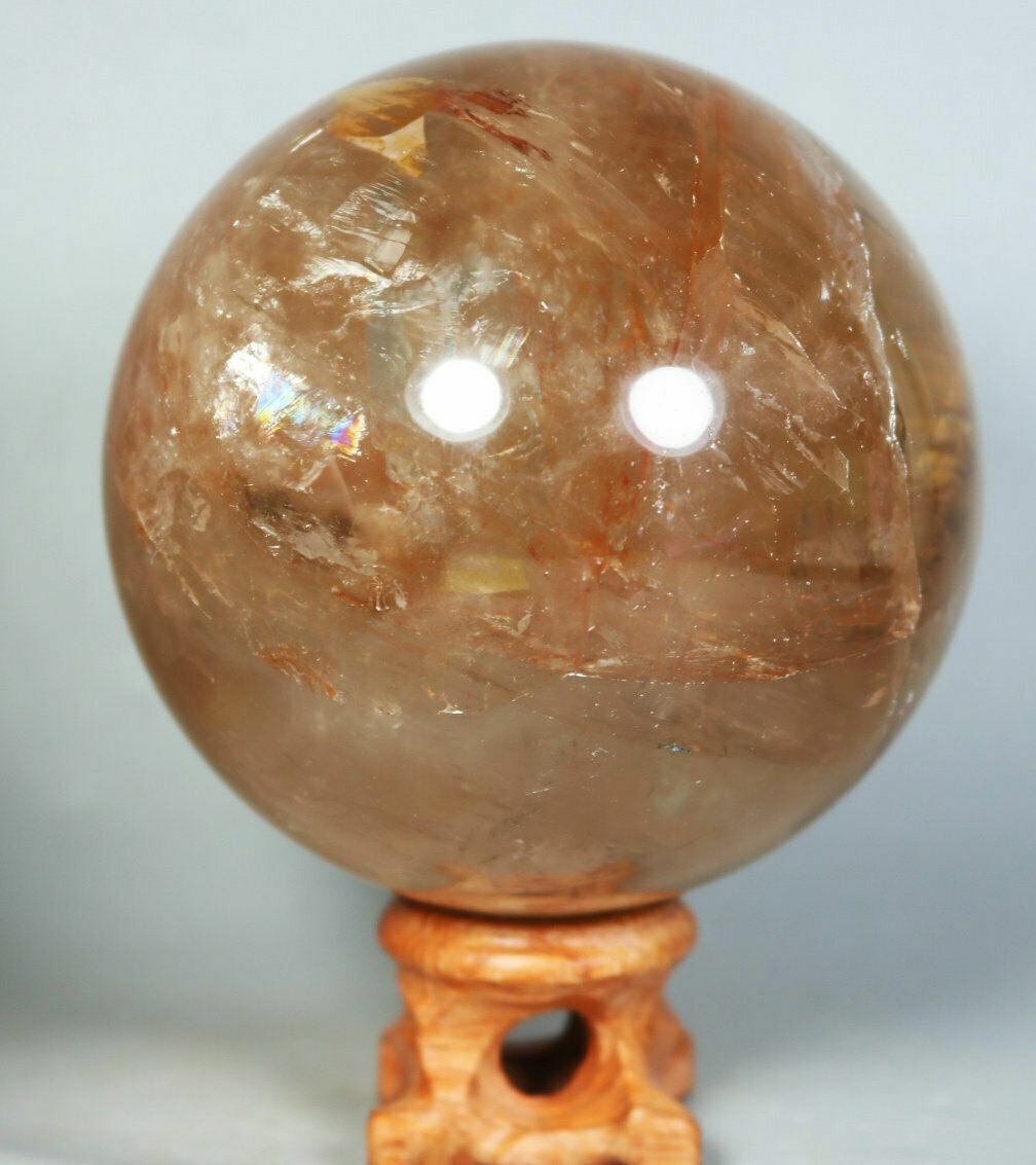Natural RED QUARTZ Hematoid Crystal PHANTOM MULTI INCLUSIONS Sphere / Stand 73mm
