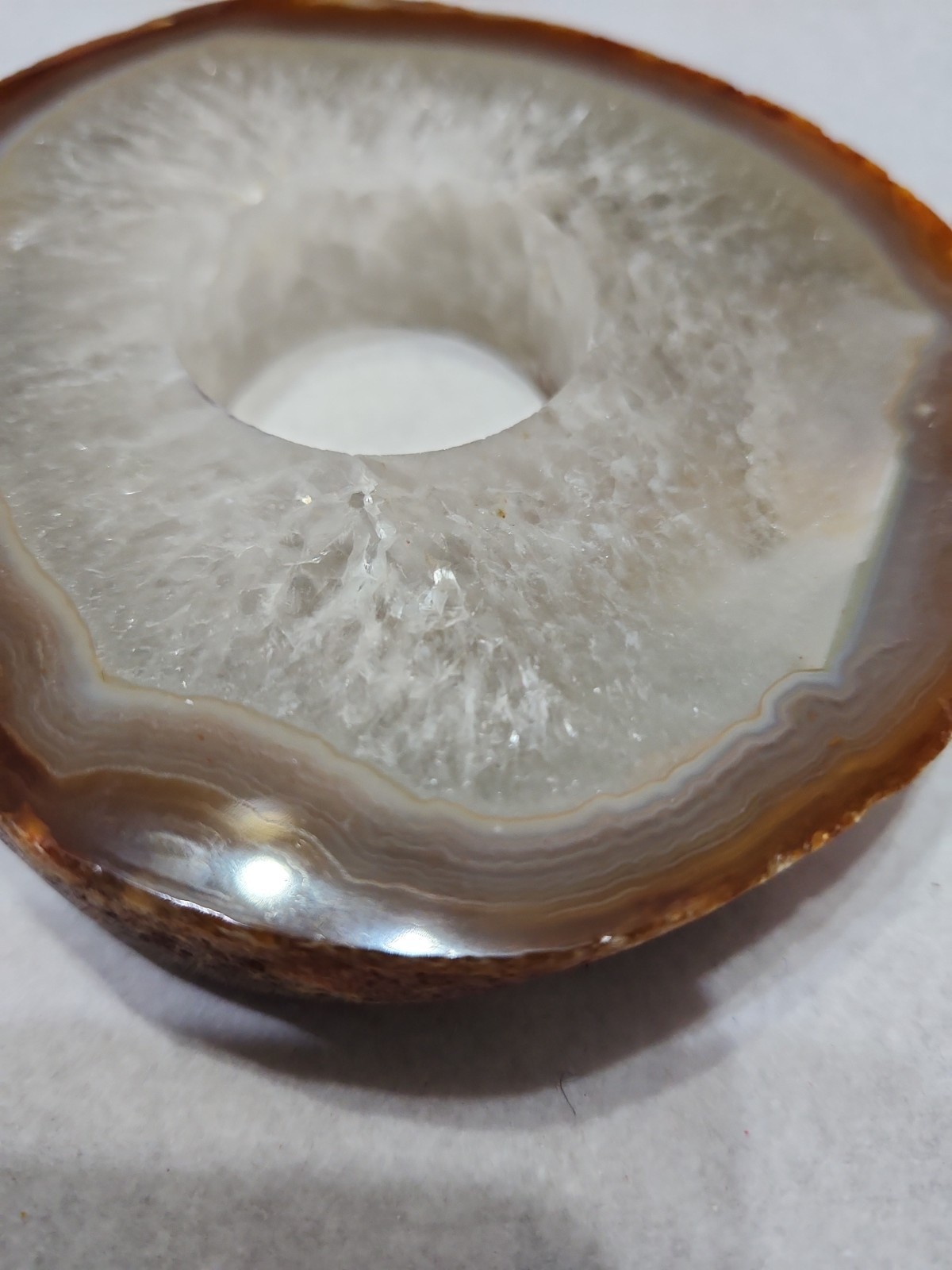 Polished Agate Geode Thick Slice 1.5 Inch Drilled Hole Brown And Clear 5×1 Inch