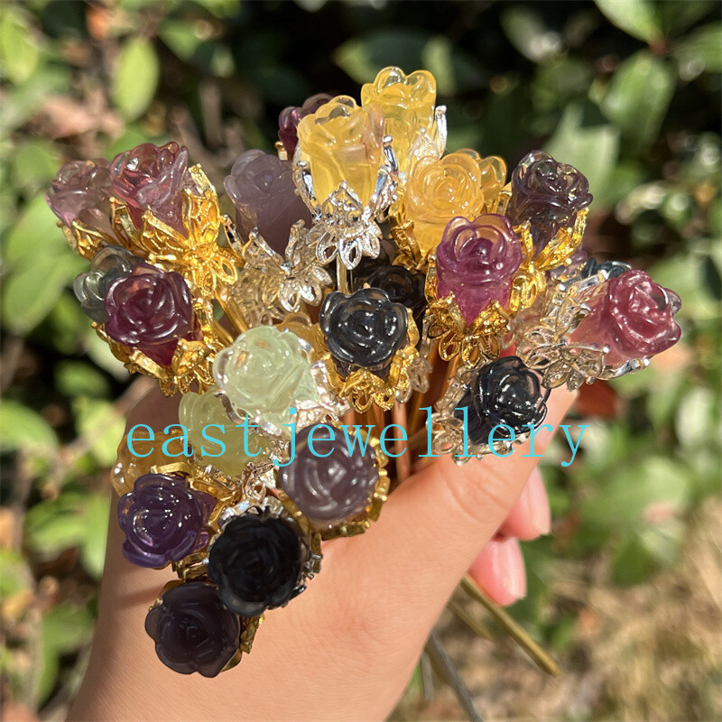 5pcs Natural Fluorite Rose flower skull Quartz Crystal Skull Reiki Healing Gem