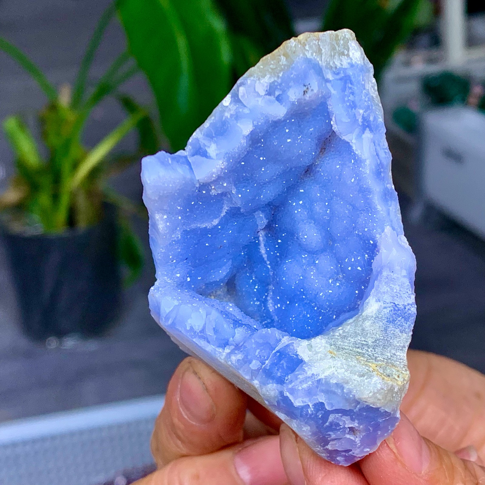 100G Natural Blue striped agate geode Crystal Mineral Specimens healing A963
