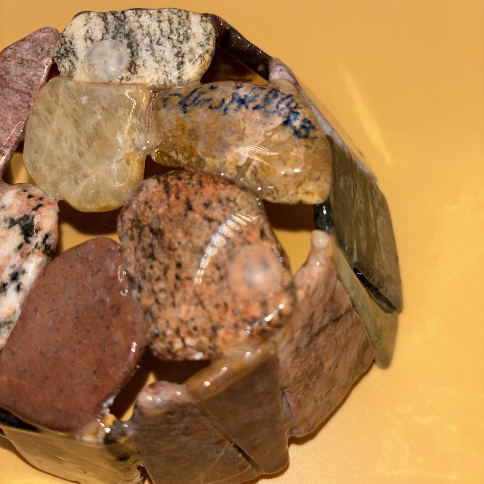 Gemstone Slab Bowl Handmade Signed Studio Art With Sliced Polished Rocks /Resin