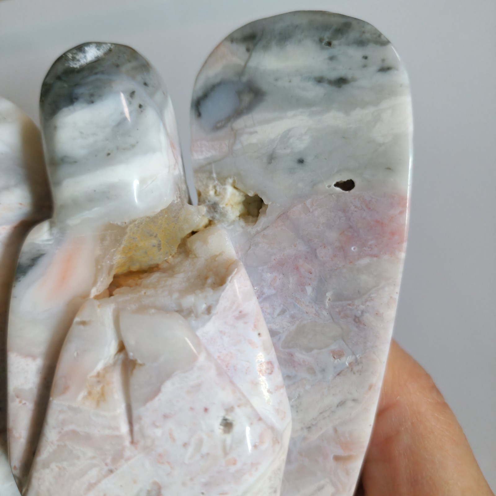 Polished Pink And Gray Agate Crystal Hand Carved Angel 6″ – USA