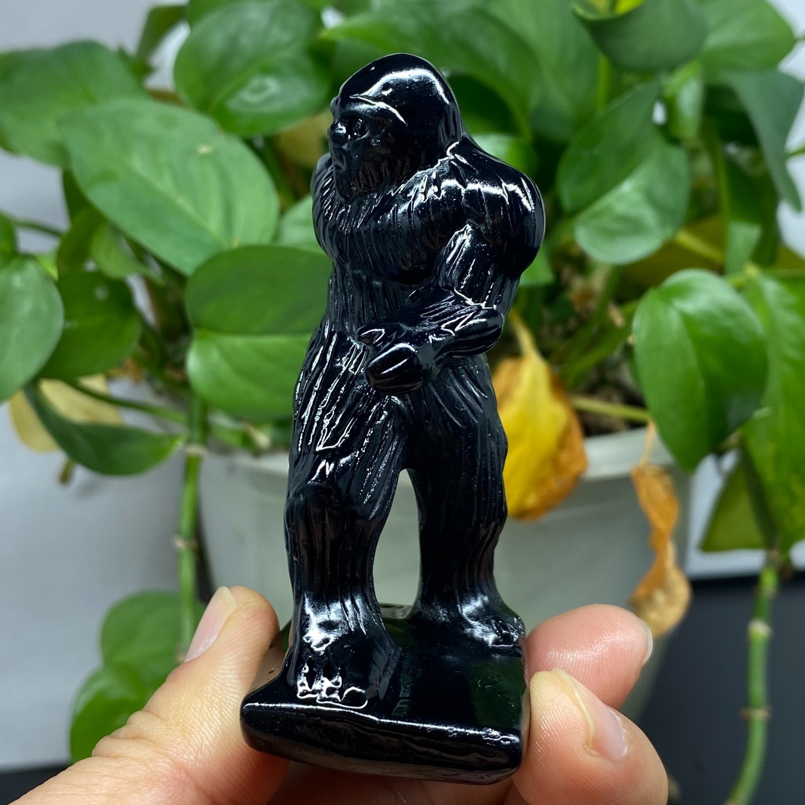 3” Natural Obsidian Sasquatch skull carved quartz crystal Reiki healing 1pc