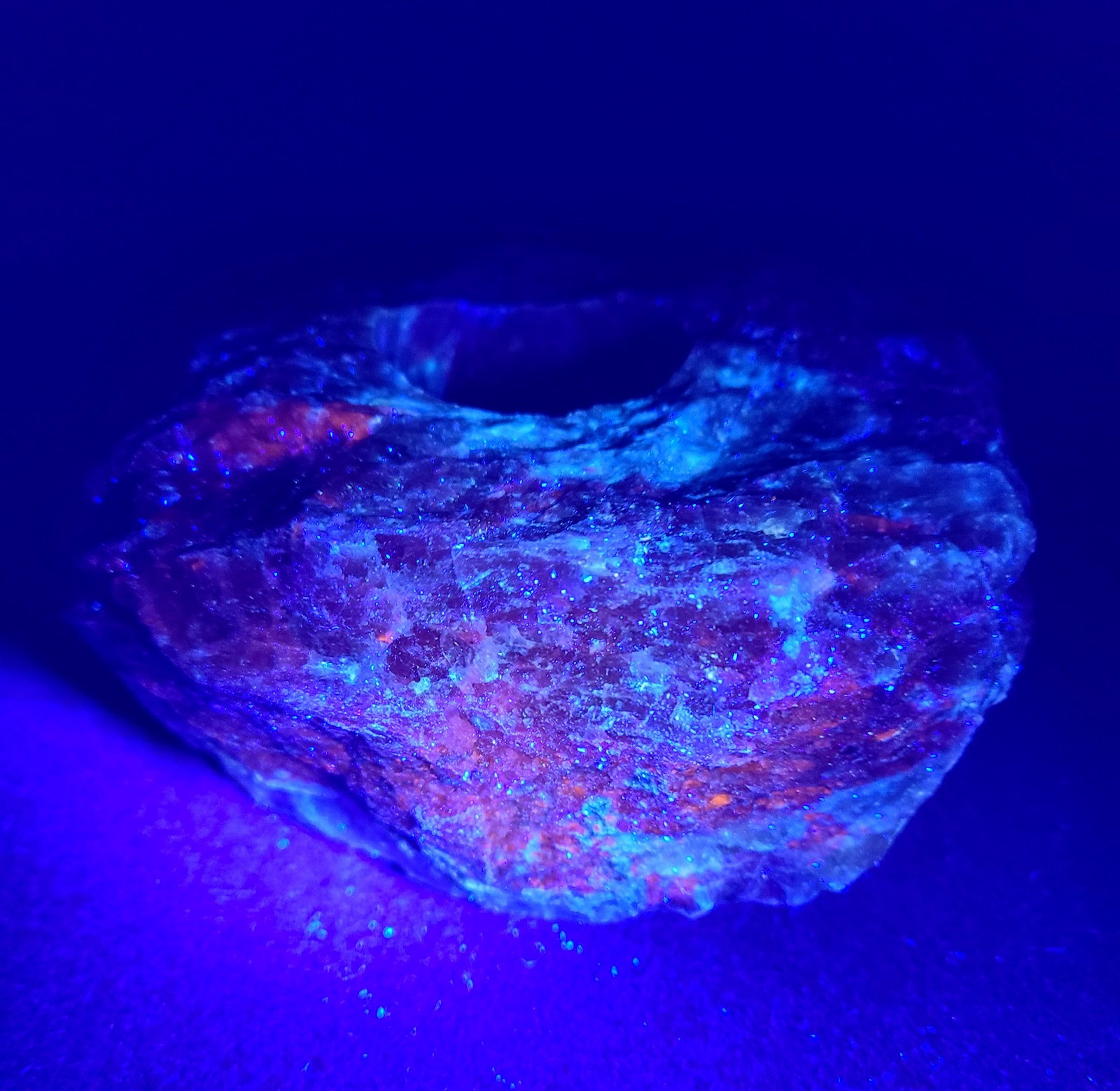 Large Raw 2lb UV Reactive Sodalite Stone Candle or Sphere Holder Tea Light Stand