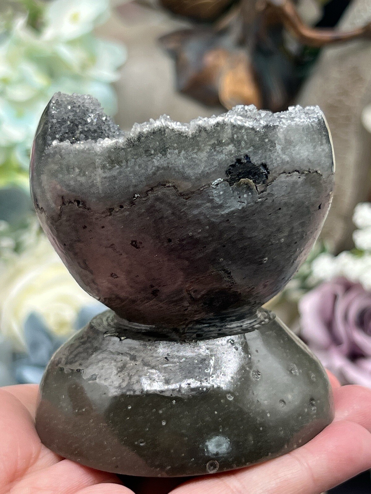 Natural Sugar Druzy Amethyst Geode Carved standing Spheres L@@K Free ship & Gift