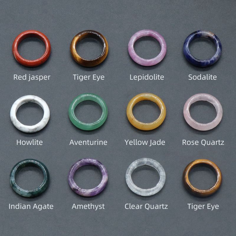 Natural Quartz Crystal Agate Gemstone Ring Round Statement Ring Polished Healing