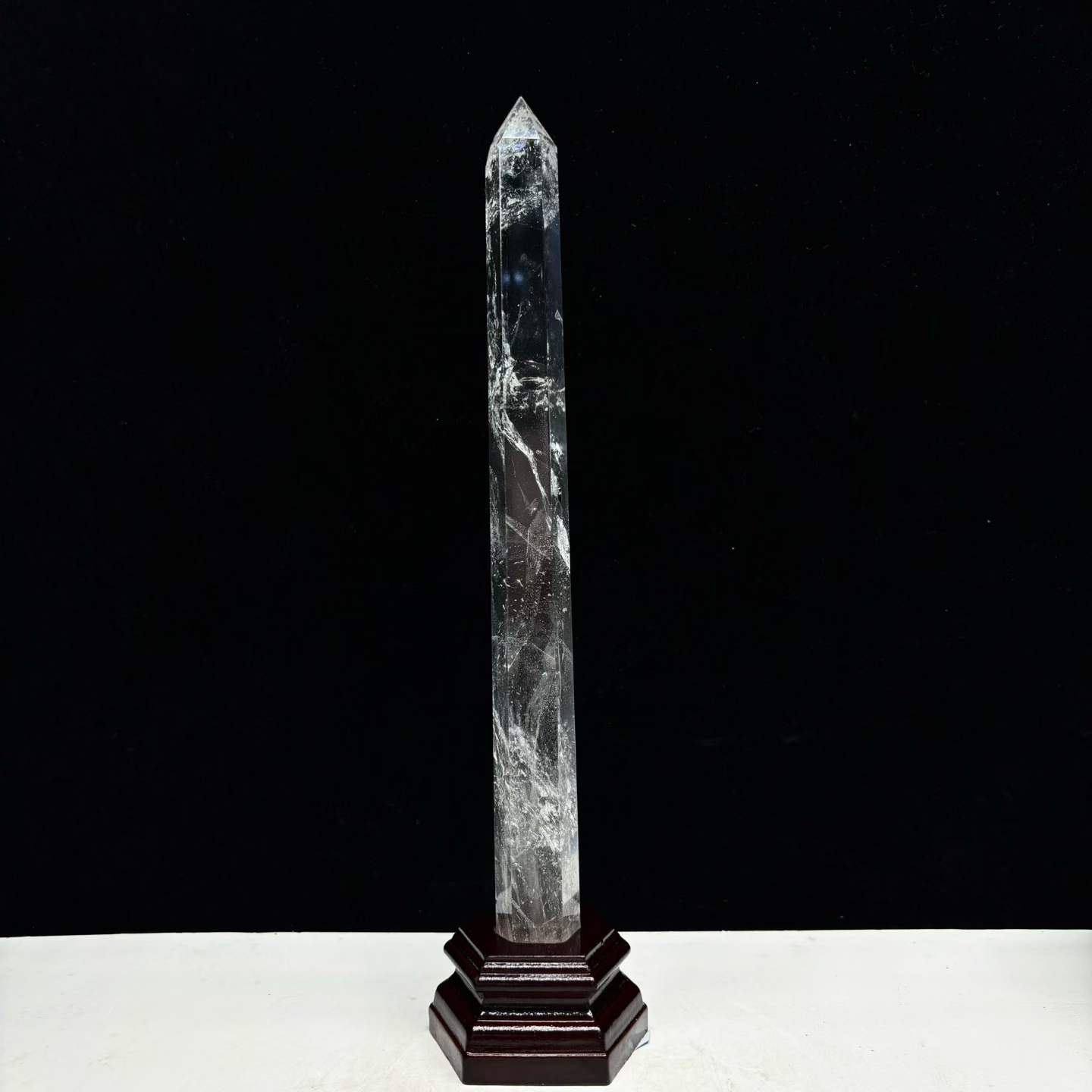 430g Natural White Quartz Obelisk Crystal Energy Tower Reiki Decor+Stand