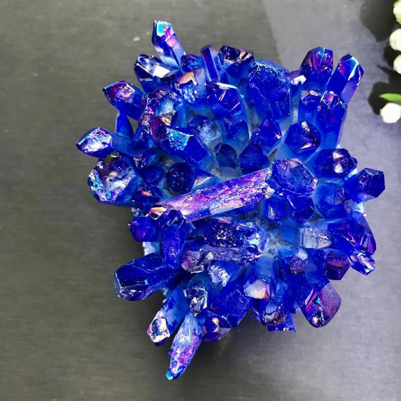120g Big Natural Aura Blue Titanium Stone Quartz Crystal Cluster Specimens Reiki