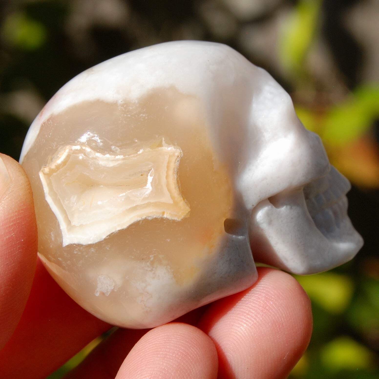 2in Sakura Flower Agate Carved Crystal Skull