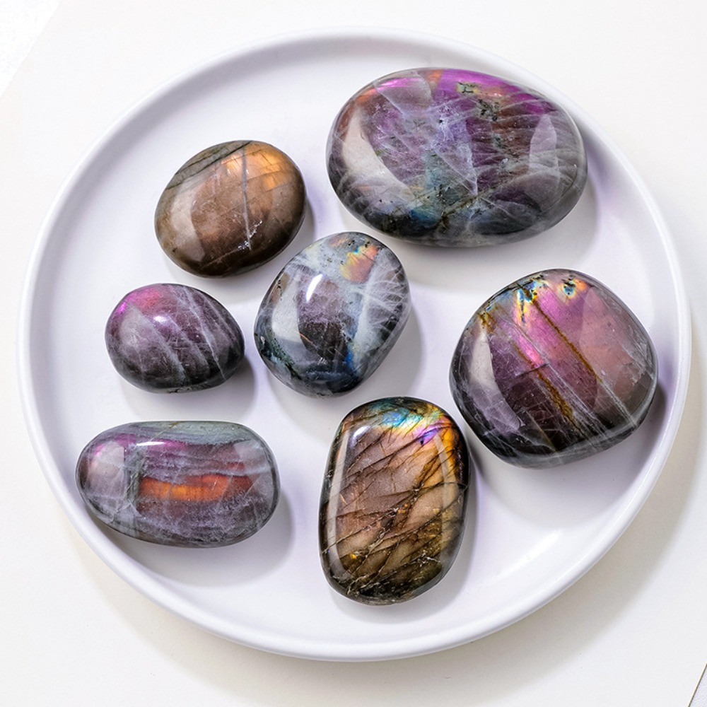 Natural Purple Flash Labradorite Worry Palm Stone Tumbled Crystal Healing Decor