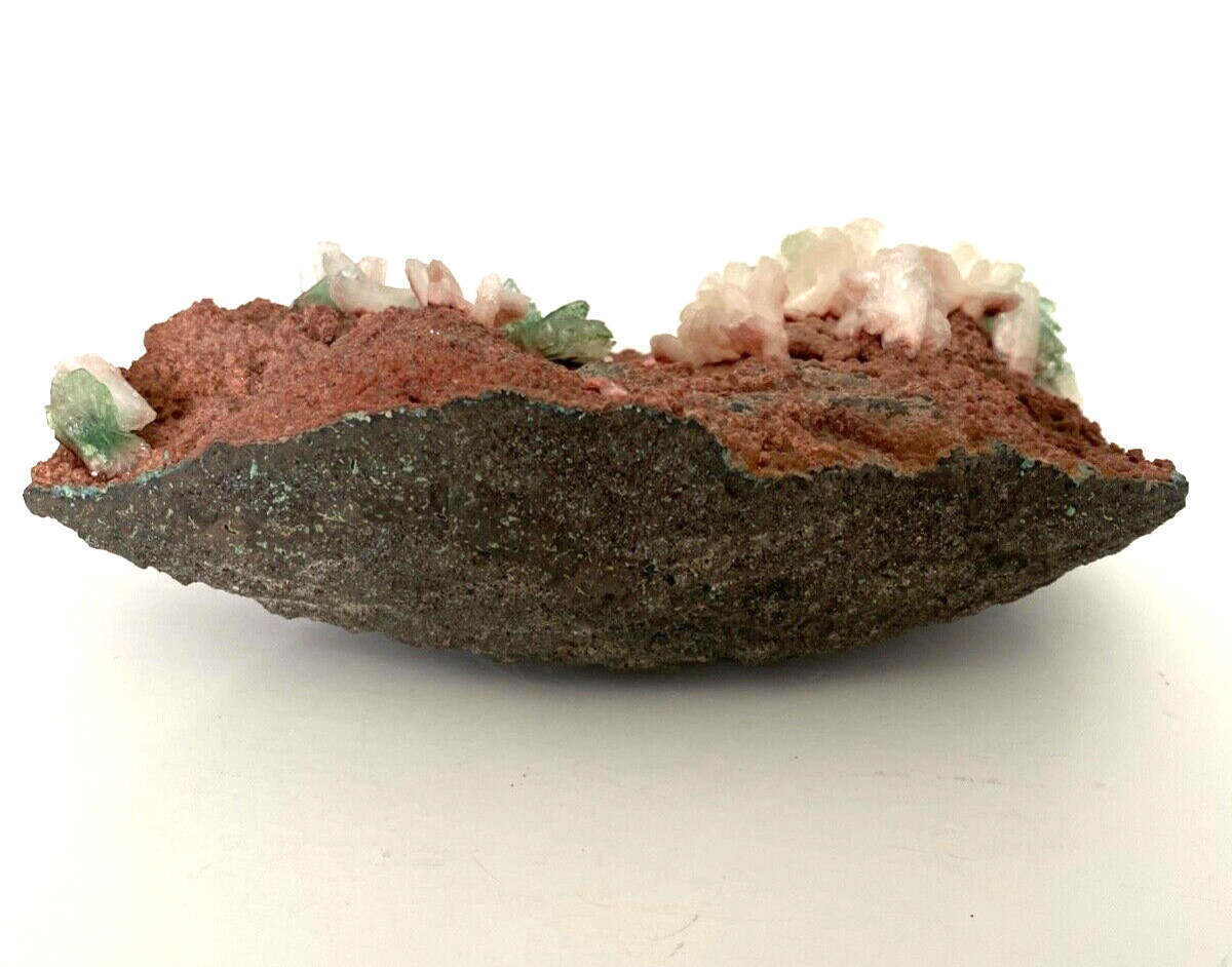 Light Mint Green Apophyllite and Pearly White Stilbite Crystals on Brown Matrix