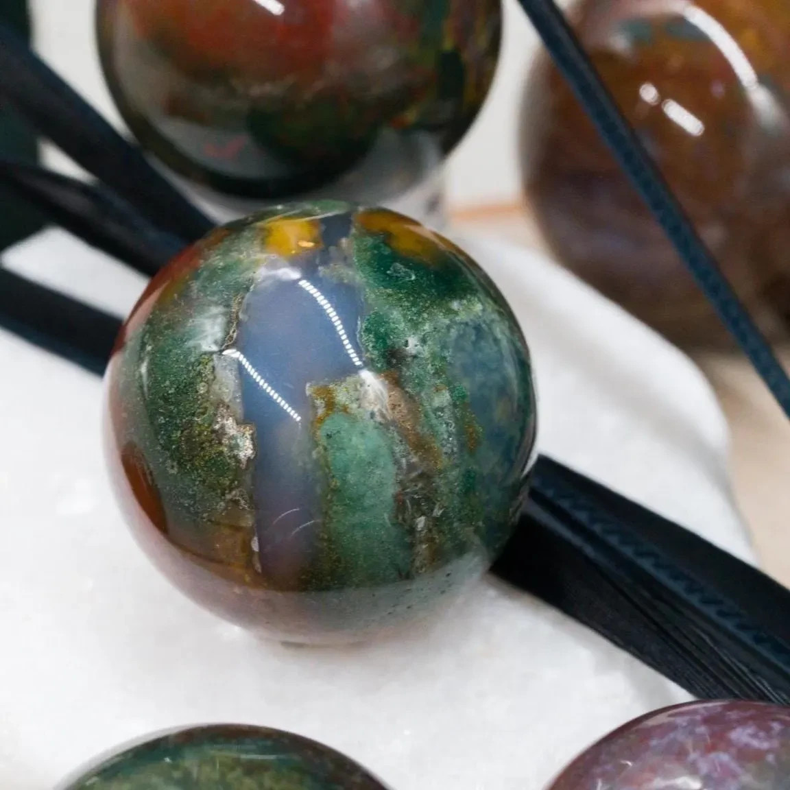 Natural Ocean Jasper Crystal Sphere Spiritual Healing Protection Gemstone Ball