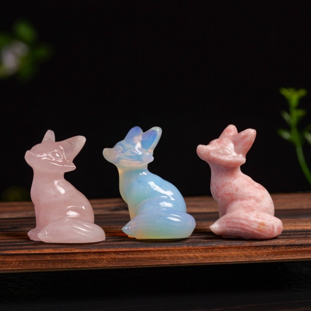 Natural Crystal Fox Carving Figurine Reiki Healing Desktop Meditation random 3pc