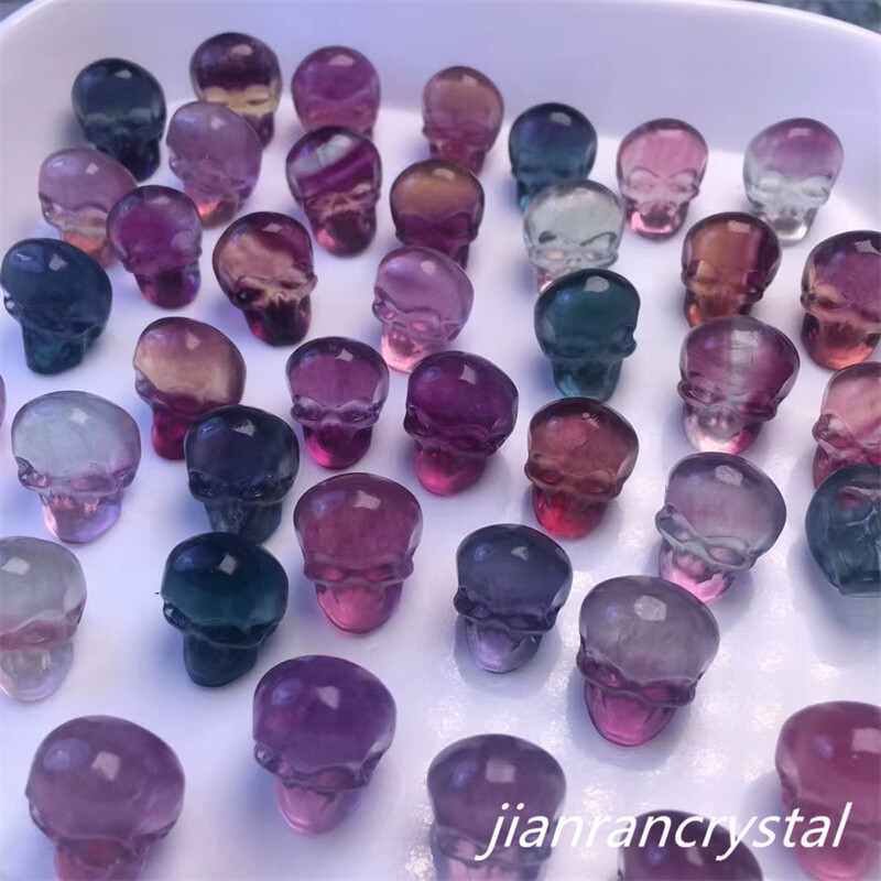 Natural Fluorite Skull Hand Carved Mini Quartz Crystal Reiki Healing Gift 5pcs