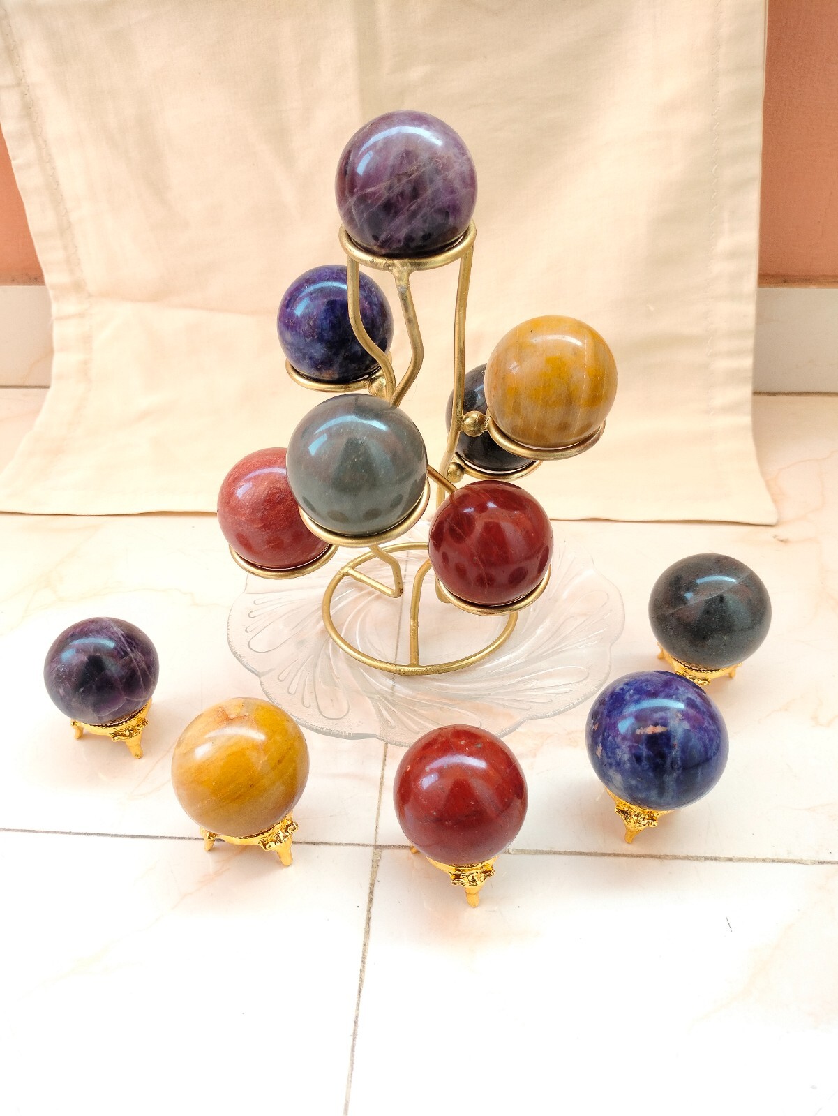 Seven chakra Spheres with stand | 2 set | Hand made|50mm approx