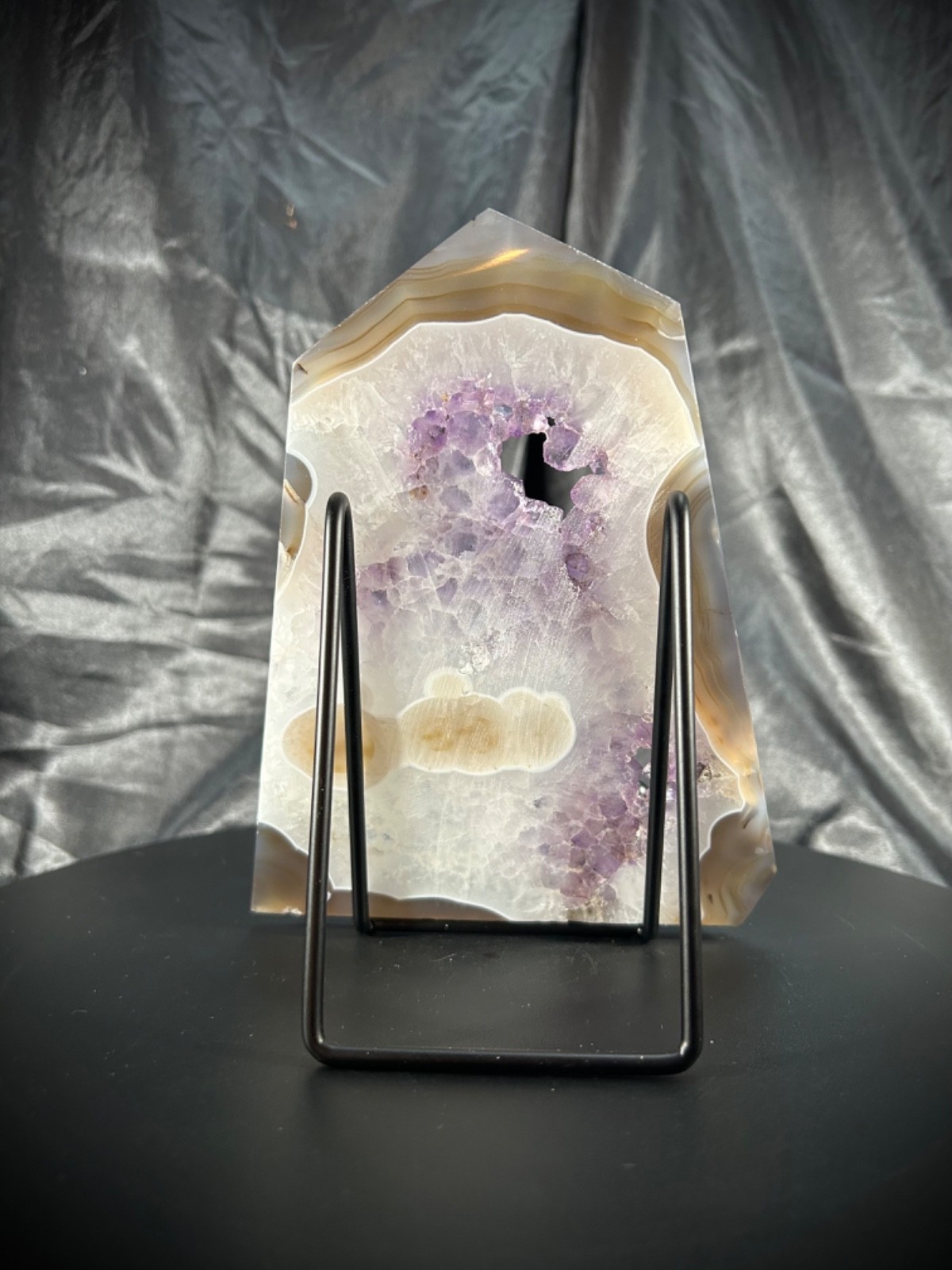 6.75″ Agate And Amethyst Slab Freeform With Metal Stand 1lb (454 grams)