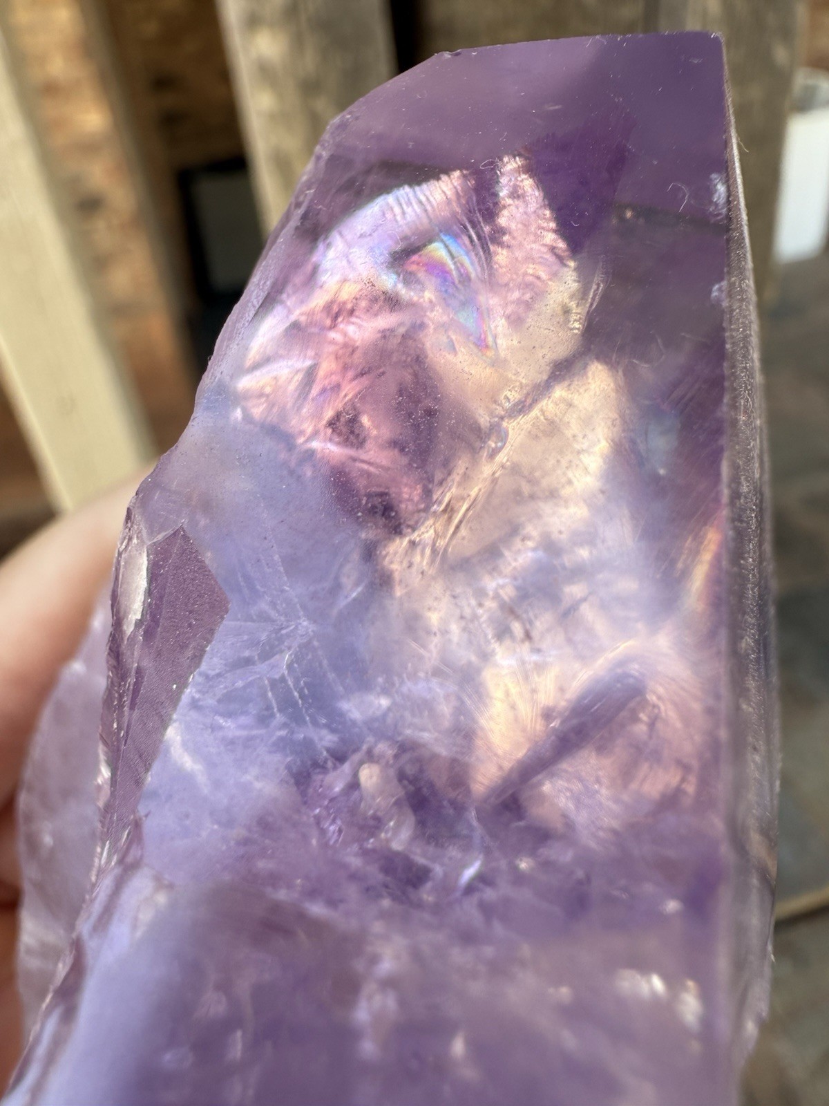 1lb Lavender Purple Amethyst Root Point Wand With Stand 5 1/2in Clear Rainbows