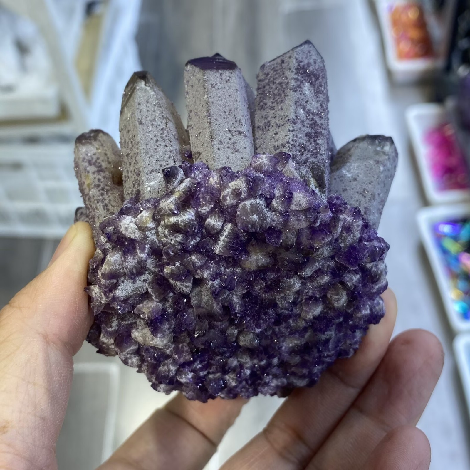 410g New purple Phantom Quartz Crystal Cluster Mineral Specimen Reiki Random