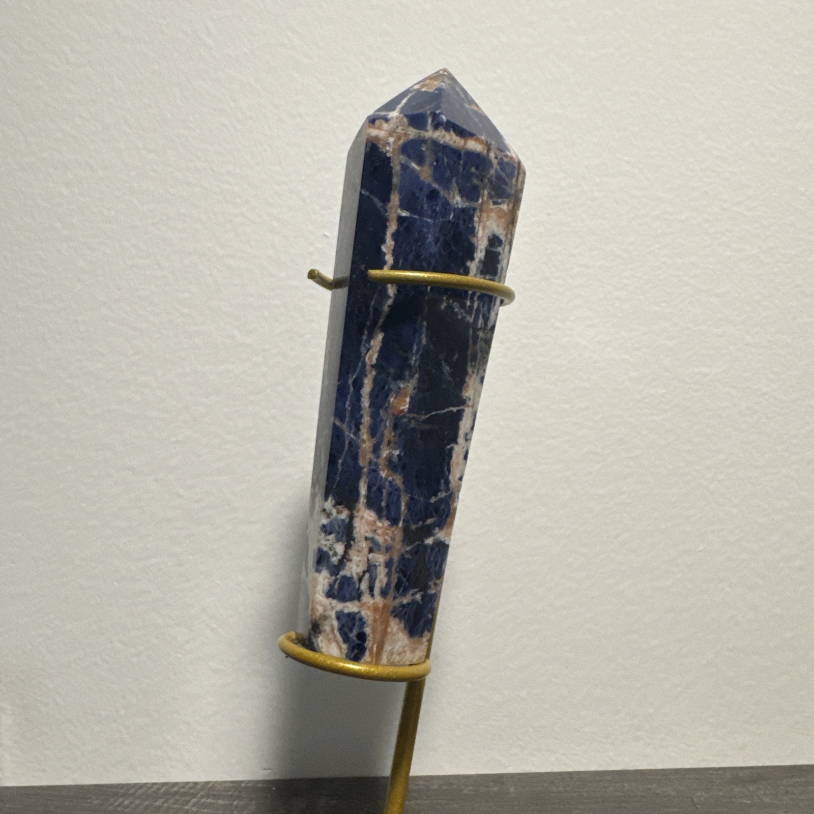 Sodalite Crystal Wand On Metal Stand 215 Grams 5.25”