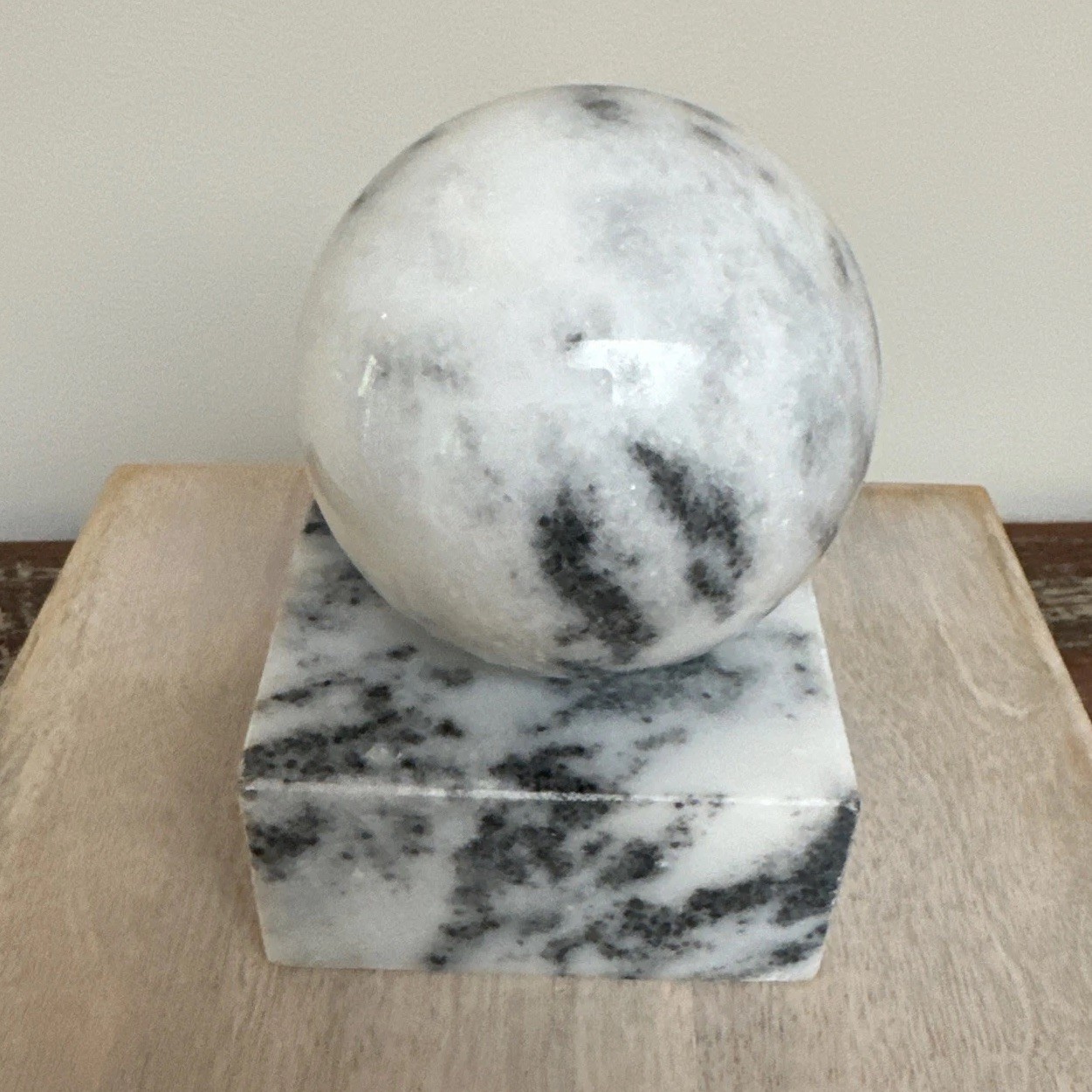 Marble Cube Sphere Swirled Stone Fused Sculpture Modern Minimalist Bookend Decor
