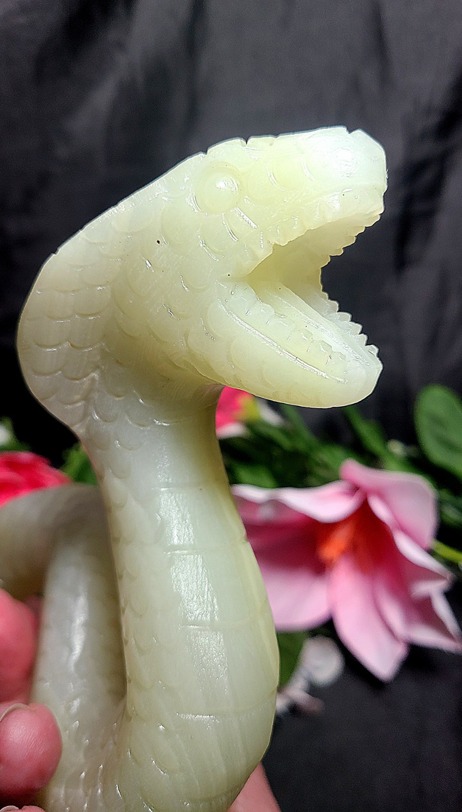 Rare XX Large 7″ 473g Afghan Jade Green Cobra Snake Stone Crystal Carving Statue