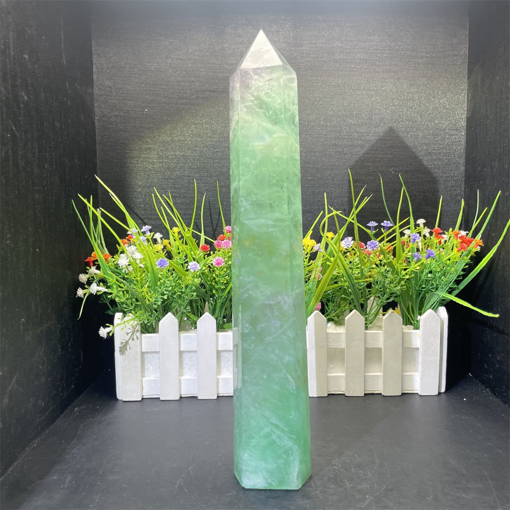 3.1LB 11.1″ Natural Rainbow Fluorite Obelisk Quartz Crystal Tower Point Decor