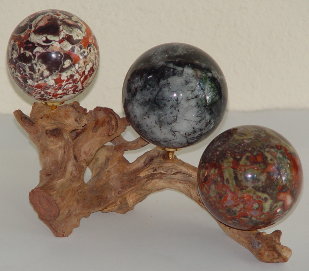 Natural Driftwood 3 Sphere Display Stand Crystal Ball Holder Wood Display (341)