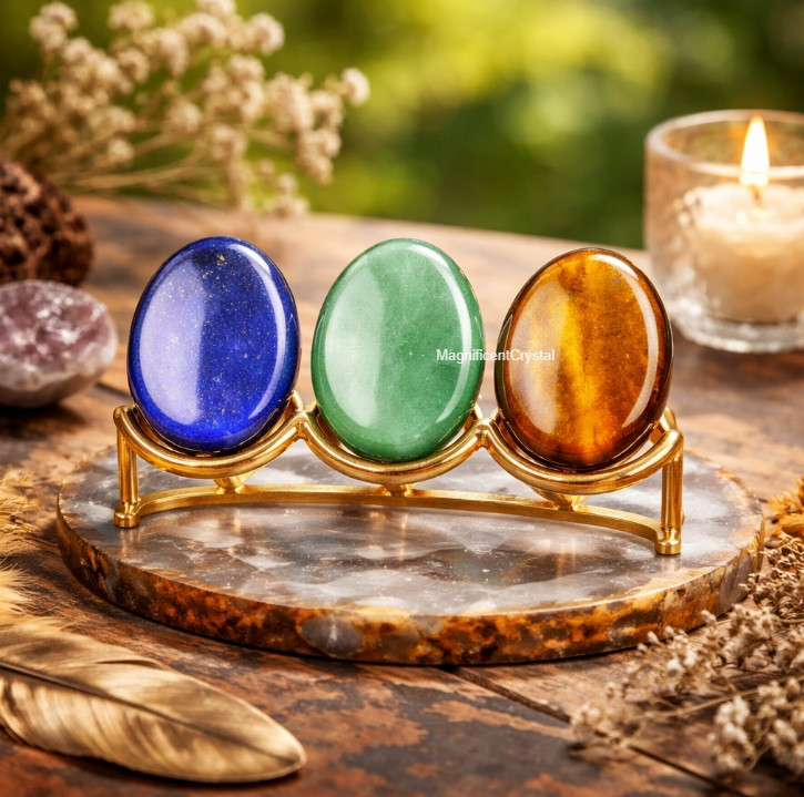 3pcs Tiger Eye Lapis Lazuli Green Aventurine Worry Palm Stone Energy Protection