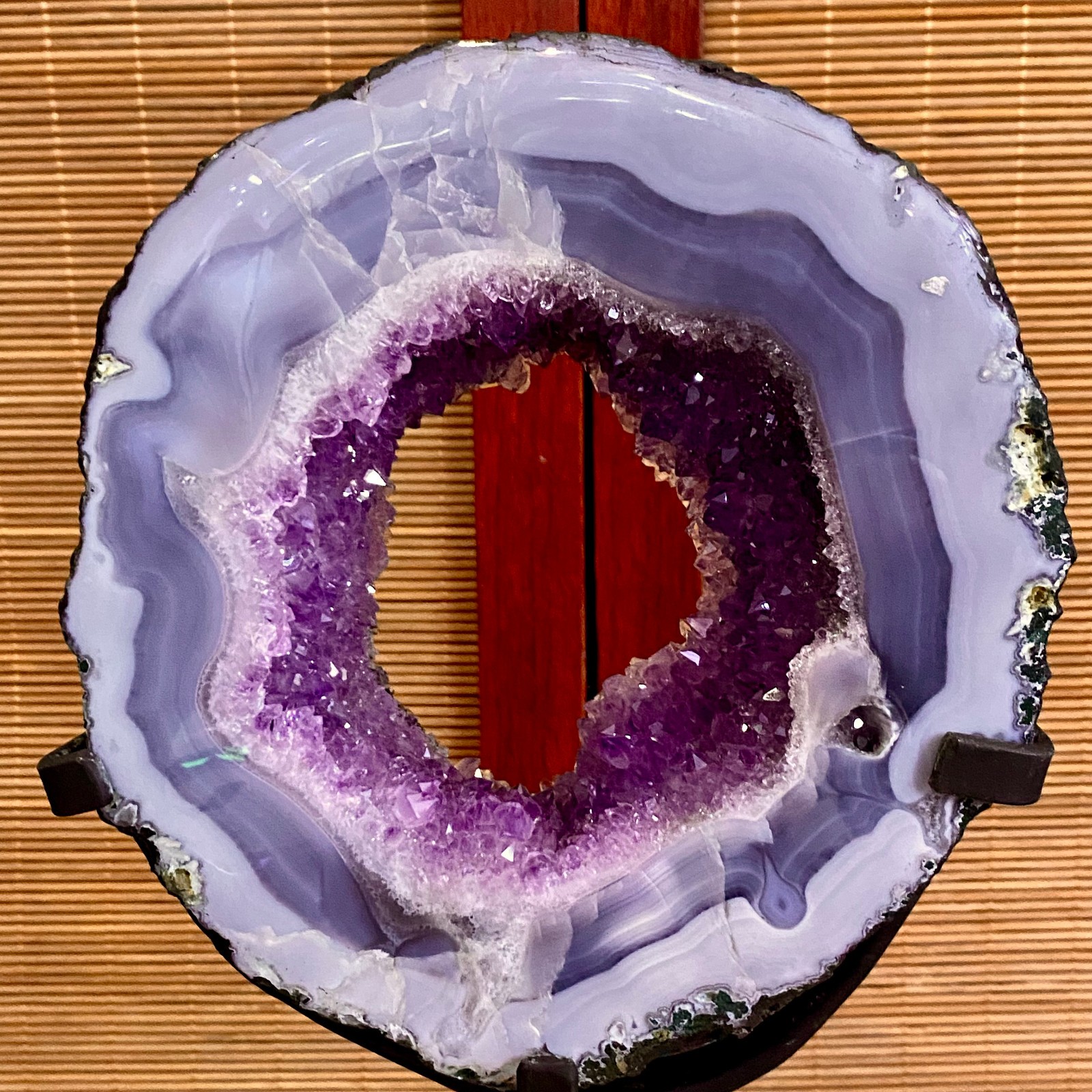 4.4LB Natural Amethyst Cave Crystal Slice Crescent shaped Hand Cut Repai