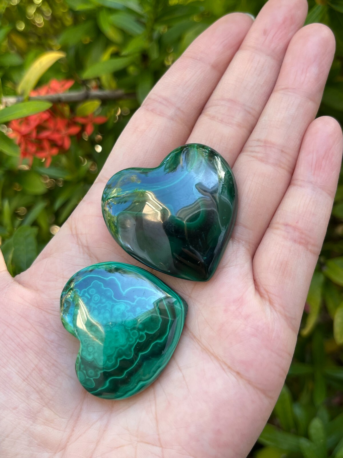 Malachite Heart, 1.5″ Polished Malachite Puffy Heart, Palm Stones, Wholesale Lot