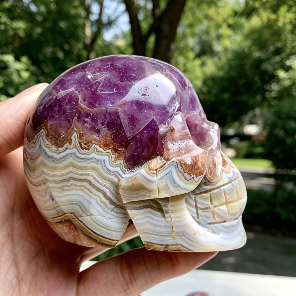 New！Natural Crystal Amethyst Agate Skulls Polished Good Pattern Office Decor